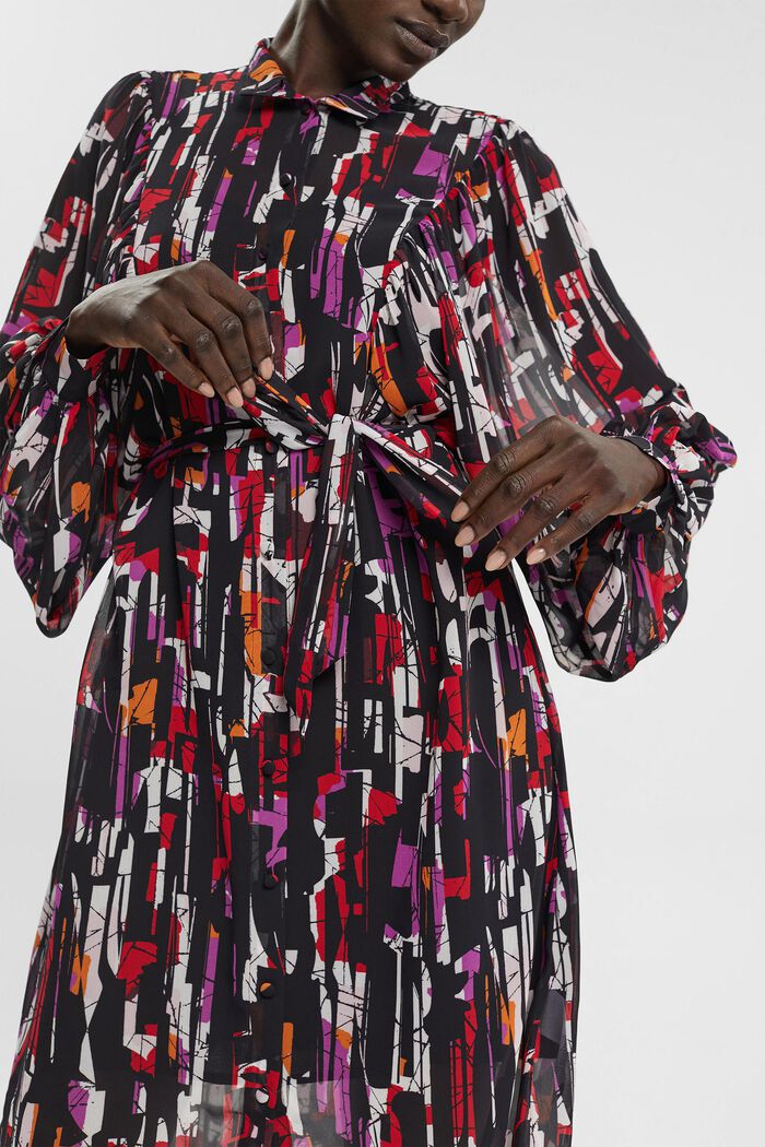 Gemustertes Chiffon-Kleid mit Bindegürtel