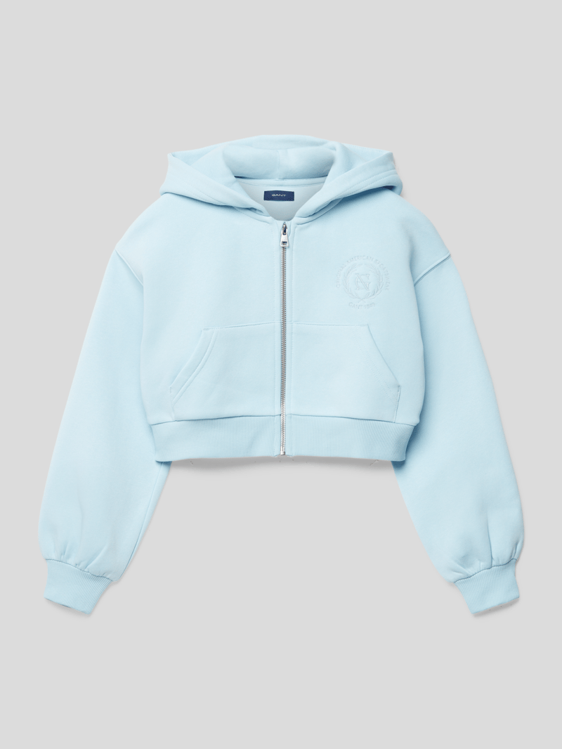 Sweatjacke mit Label-Stitching Modell 'CREST' in hellblau
