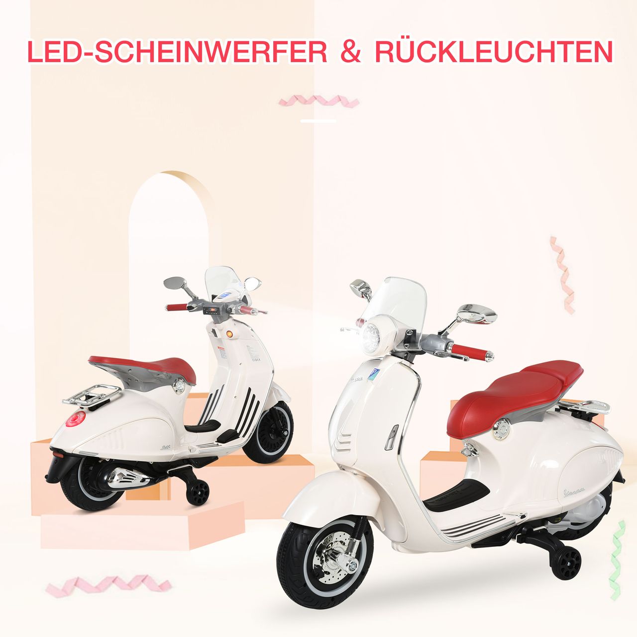 HOMCOM Elektrofahrzeug, Kinderfahrzeug, Kindermotorrad, Elektro-Motorrad mit MP3-Musik Beleuchtung, 3-6 Jahre, PP, Weiß, 108 x 49 x 75 cm