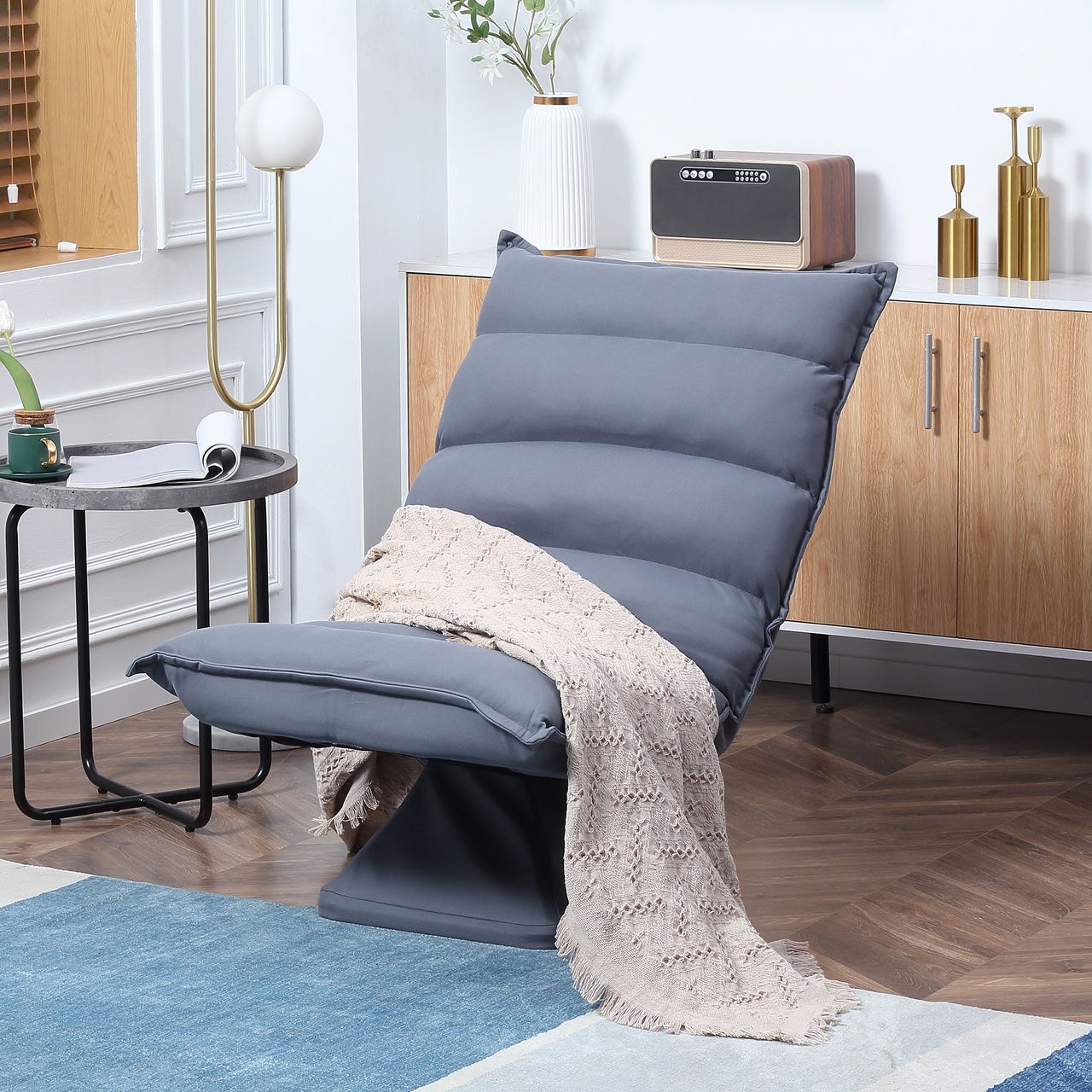 HOMCOM Bodensofa Bodenstuhl mit Verstellbarer Lehne, Drehbarer Meditationsstuhl