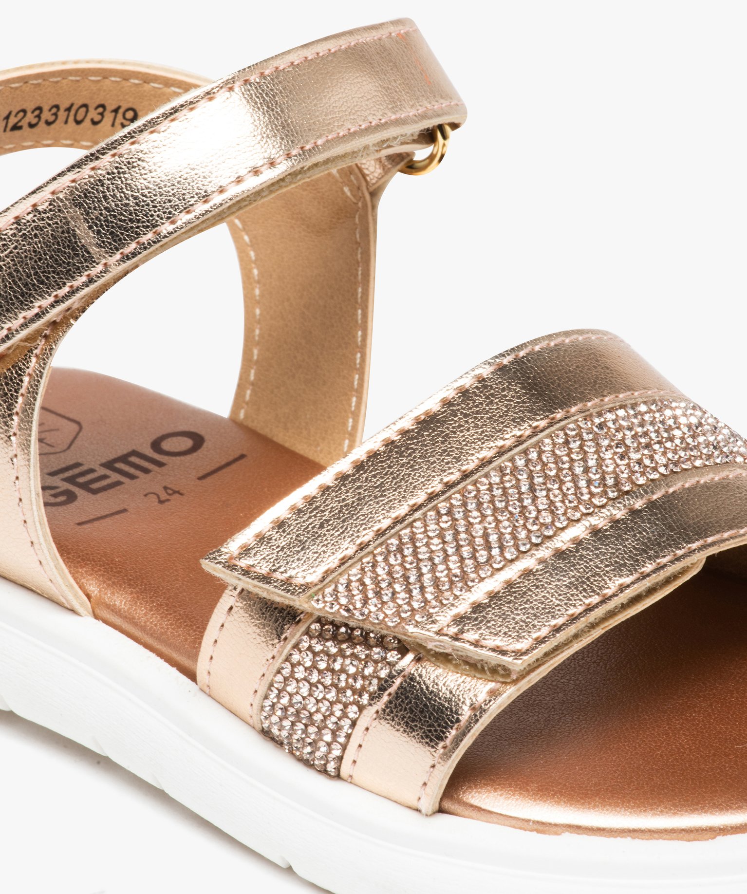 Sandales fille brides ajustables métallisées et à strass or | GEMO