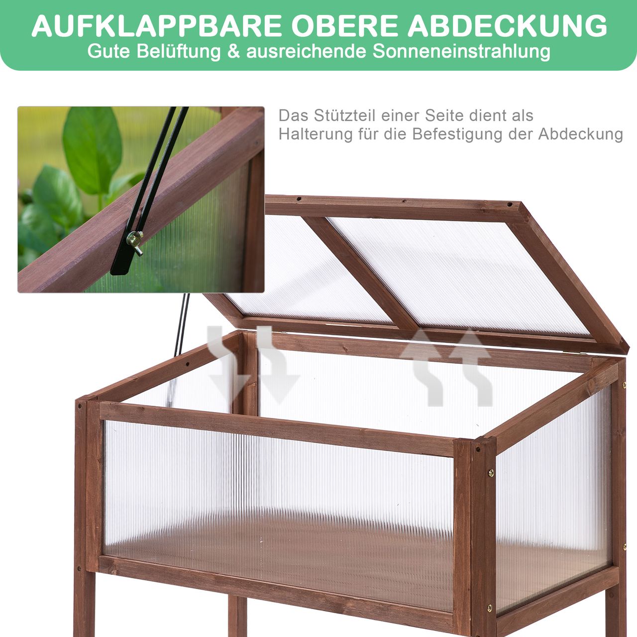 Outsunny Hochbeet aus Holz Frühbeet Gewächstisch Braun Tannenholz PC-Platte 90 x 50 x 93 cm