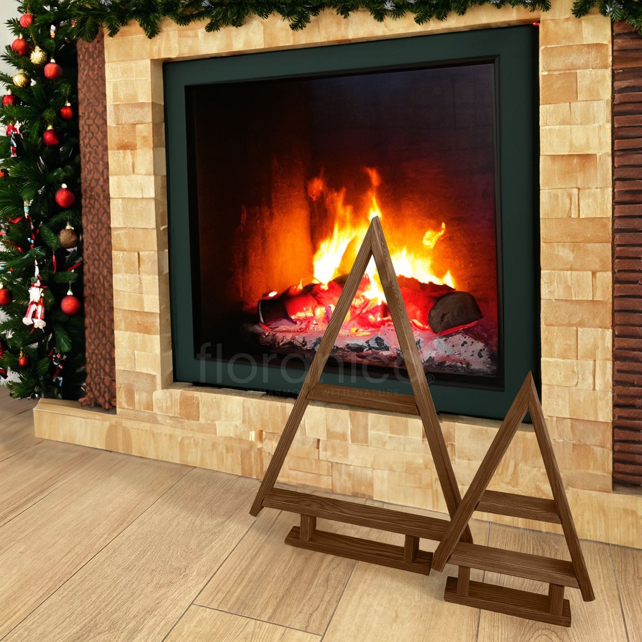Pemicont Floranica Handgemacht  Holz Baum Weihnachtsbaum Tannenbaum - 2er-Set - Braun