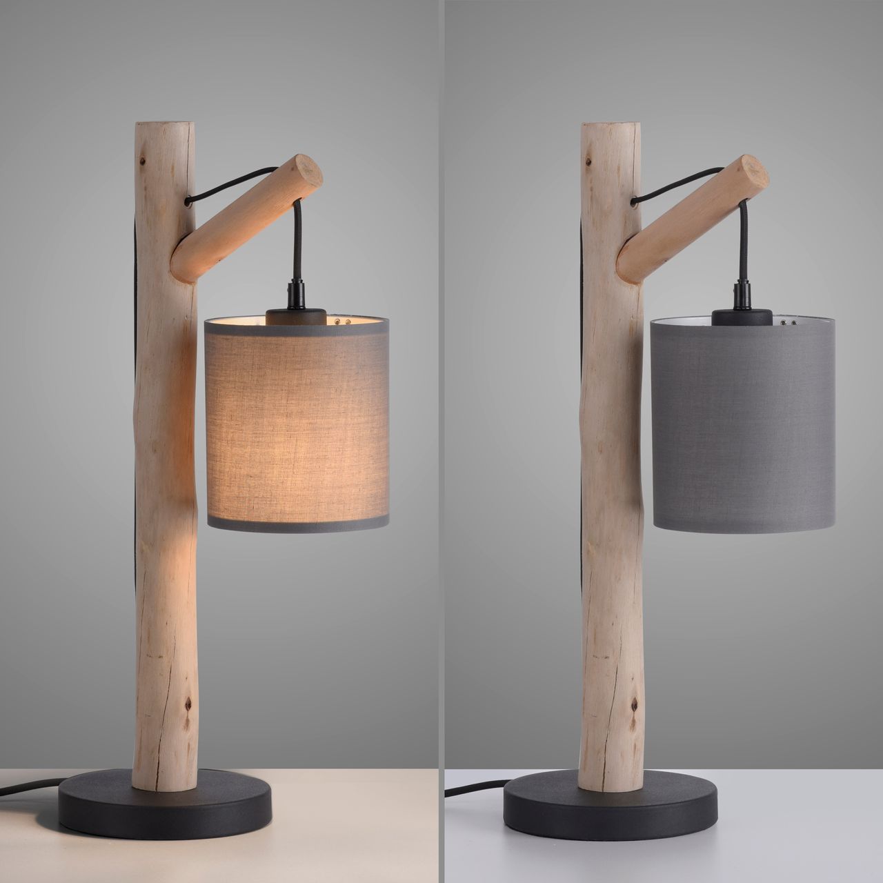 JUST LIGHT Tischleuchte GREEN TRIBU, 1x E27/10,00Watt max., Eukalyptusholz, Taupe