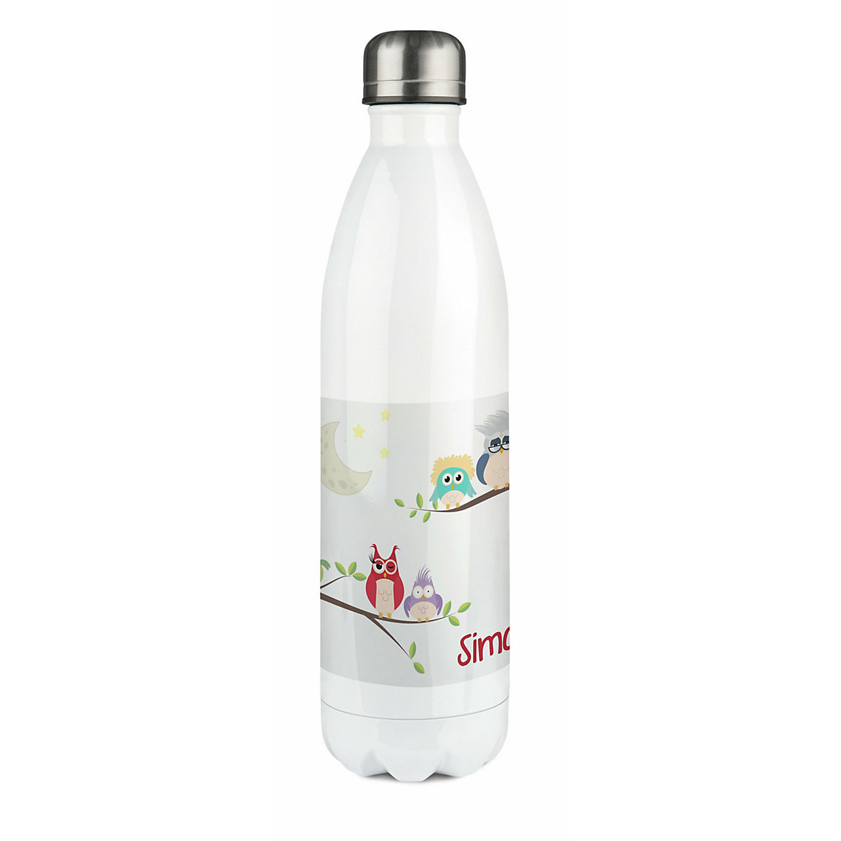 Edelstahl Kinder Thermoflasche / Trinkflasche bunt Eulenfamilie Spülmaschinenfest, Auslaufsicher, Bruchfest, Doppelwandig, Für Heißgetränke geeignet, Mit Deckel, Isoliert