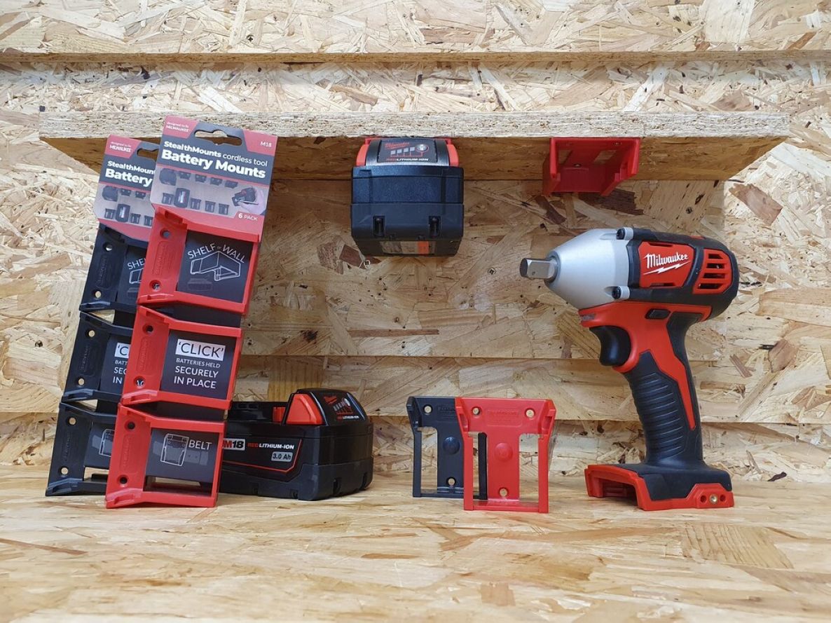 „StealthMounts“ BM-MW18-RED-6 raudoni akumuliatorių laikikliai, skirti „Milwaukee M18 18v“ (6 vnt. pakuotėje)