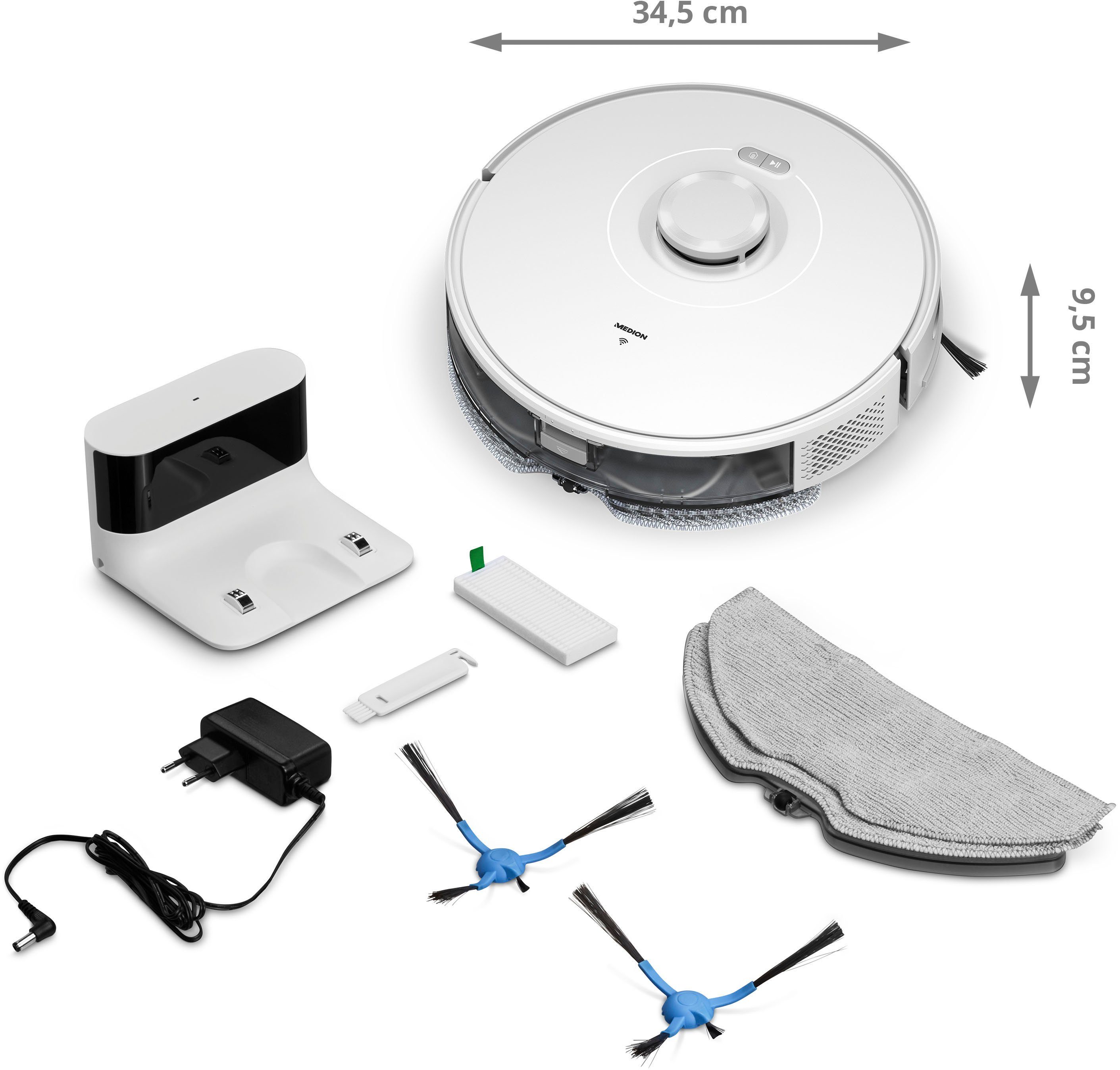 Medion® Saugroboter X10 SW, mit Lasernavigation und Wischfunktion, 20 W, 2.700Pa Saugkraft, 2in1 Roboterstaubsauger, präzise Kartenerstellung