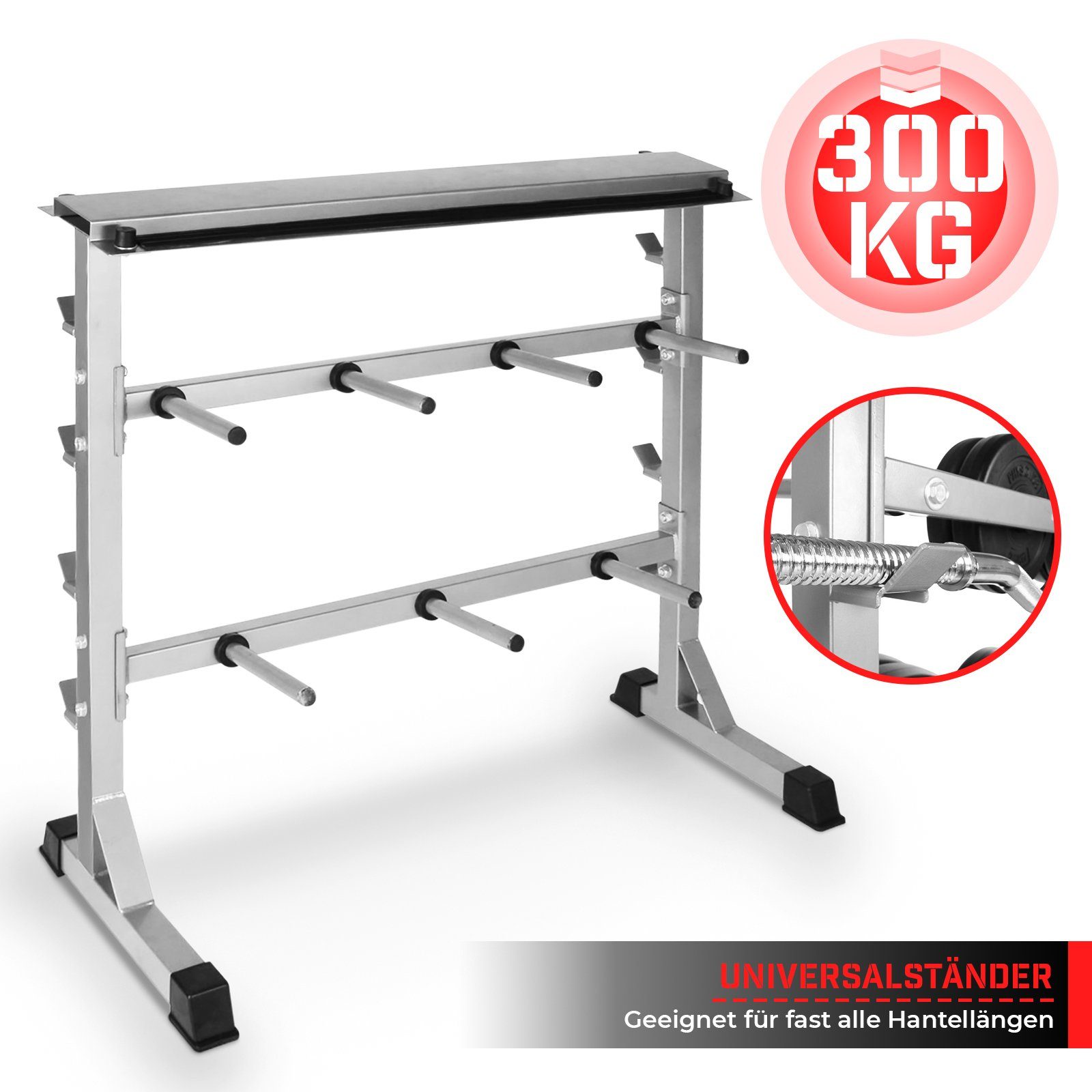 Physionics Langhantelstange Hantelablage - Ø 25mm, max. 300kg, 3 Ebenen, Stahl