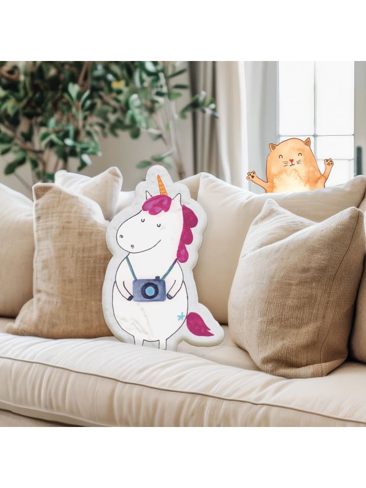 Mr. & Mrs. Panda Kissen Kuscheltier Einhorn Fotograf ohne Spruch in Weiß günstig kaufen