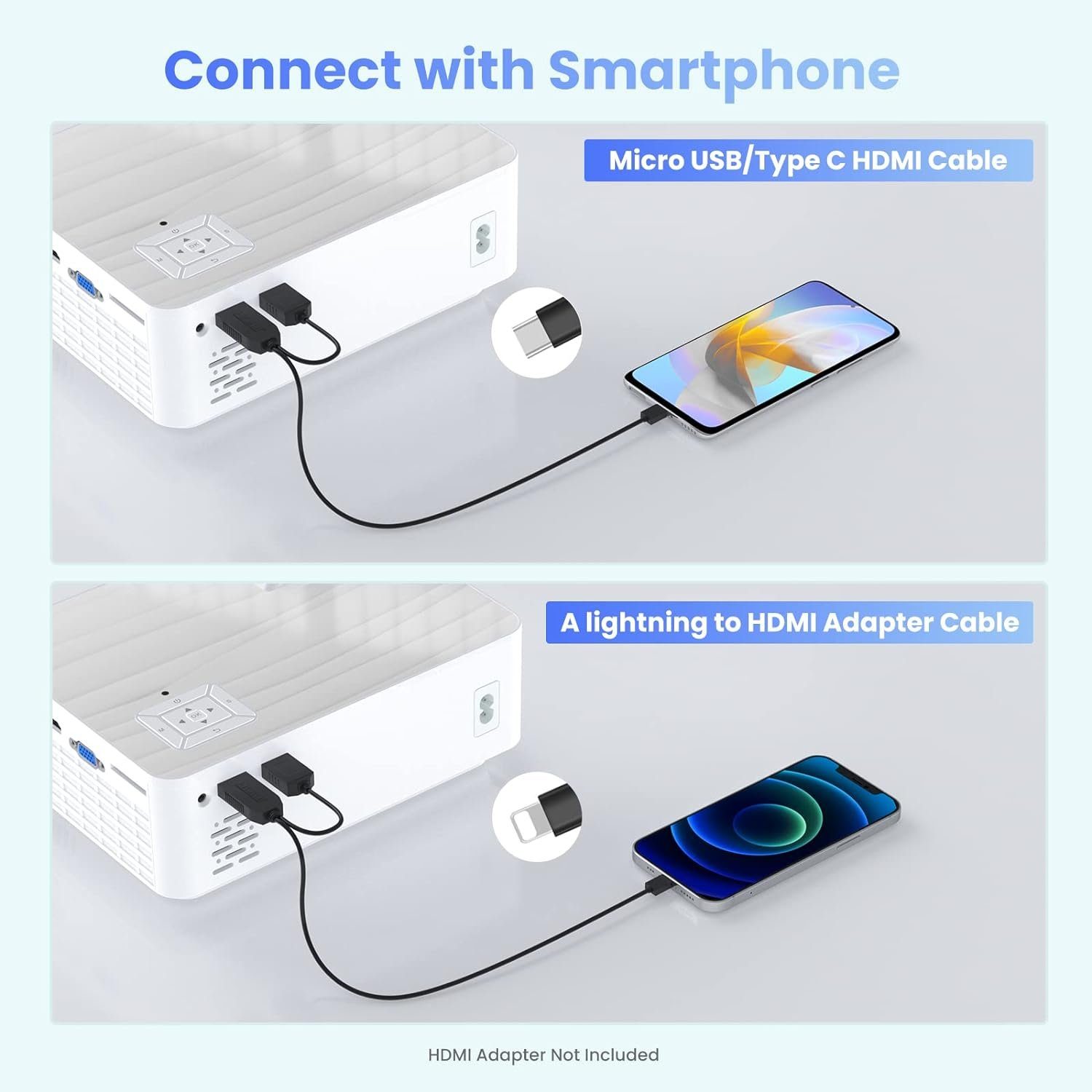 TOPVISION Bluetooth 5.1 Mini Beamer Multimedia Heimkino Portabler Projektor (9500 lm, 10000:1, 1920*1080p px, Mit 100'' Bildschirm kompatibel mit HDMI, USB AV Smartphone Pad TV Box)