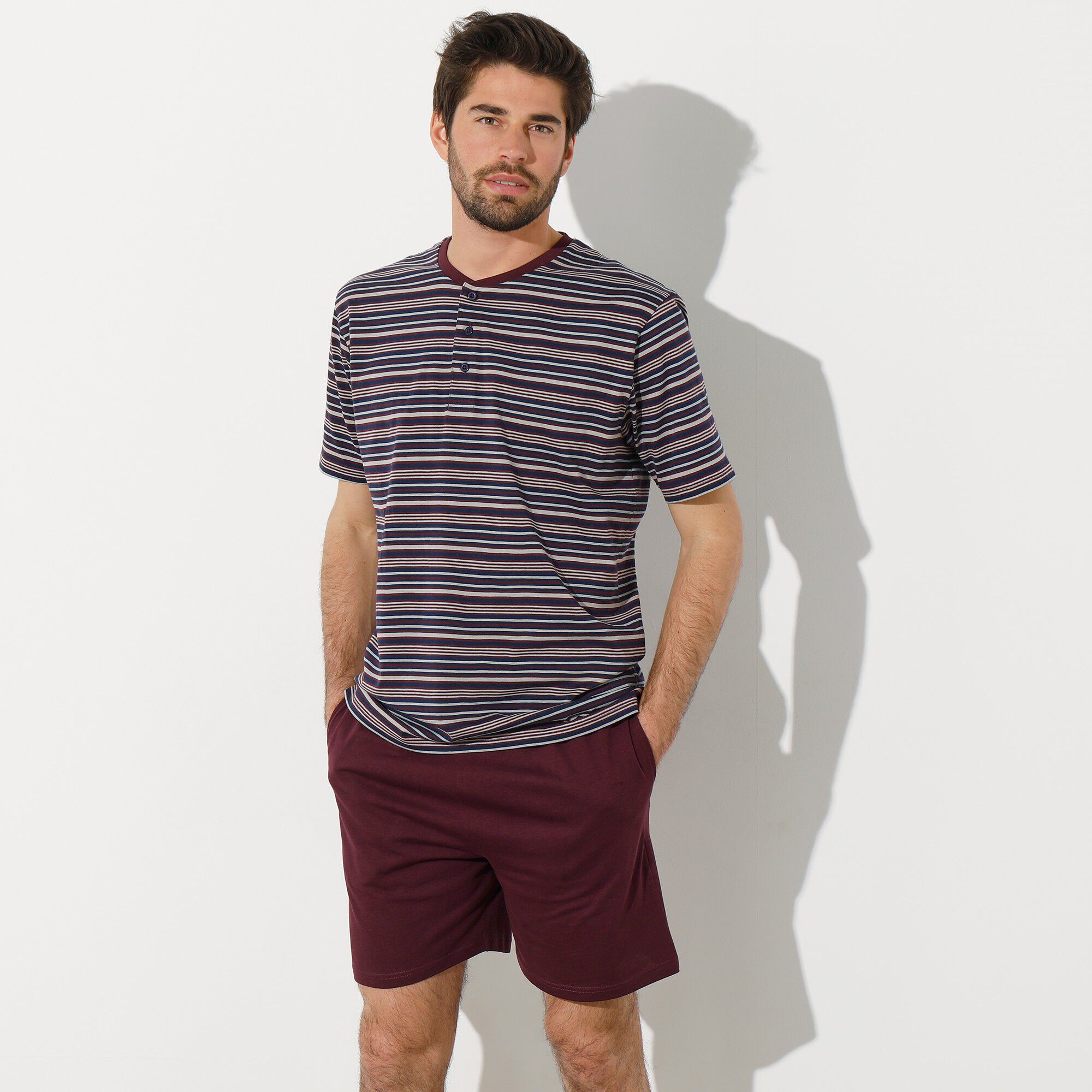 Pyjama-short rayé col tunisien