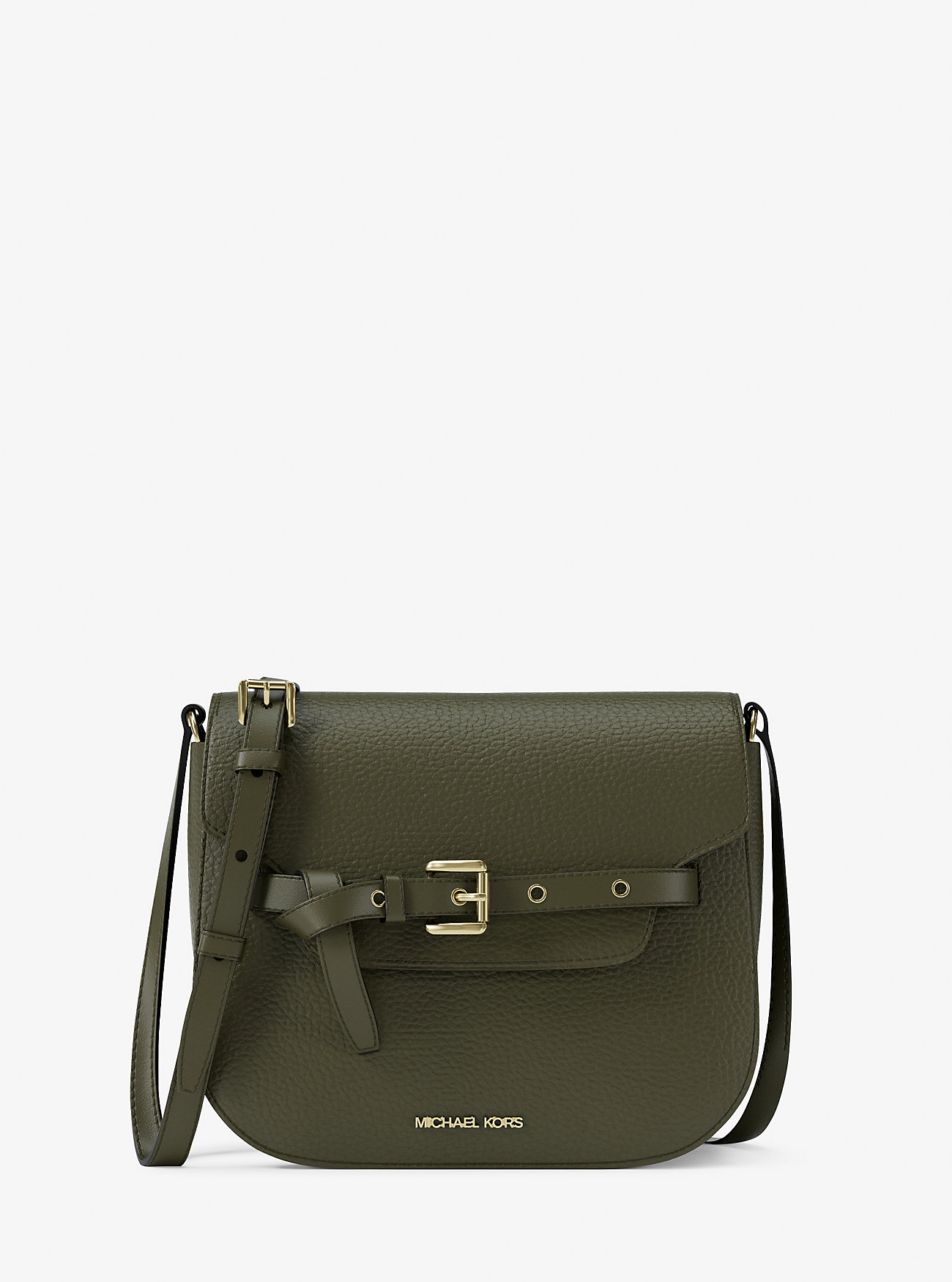 Emilia Liten Pebbled Leather Saddle Skulderveske - IVY