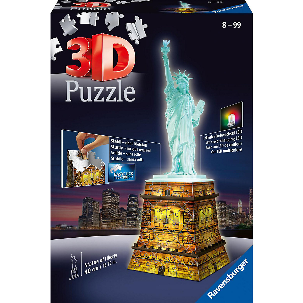3D-Puzzle Night mit LED, H40 cm, 108 Teile, Freiheitsstatue mit Licht