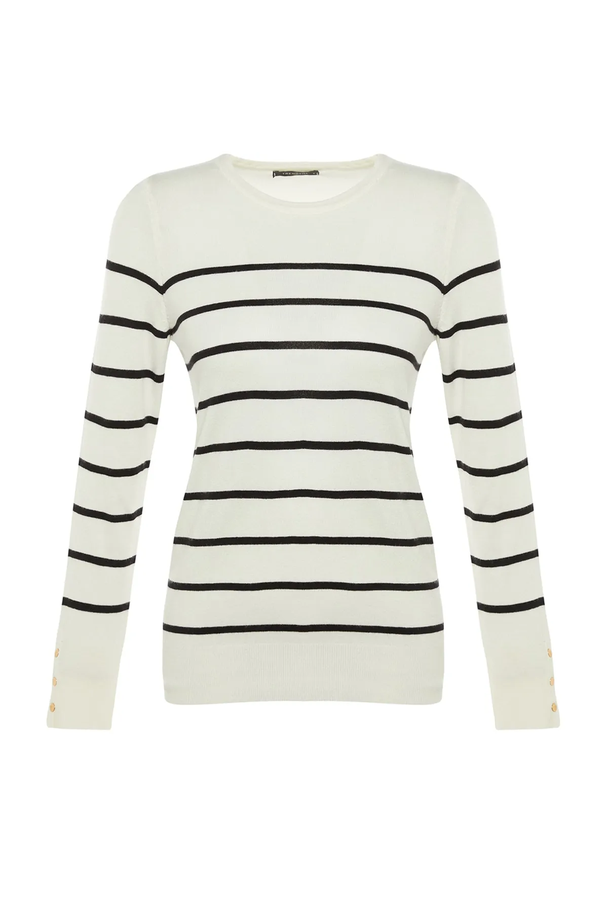 Trendyol Collection  Ecrufarbener Strickpullover mit Streifen aus Premiumgarn / Spezialgarn TWOAW23KZ01693