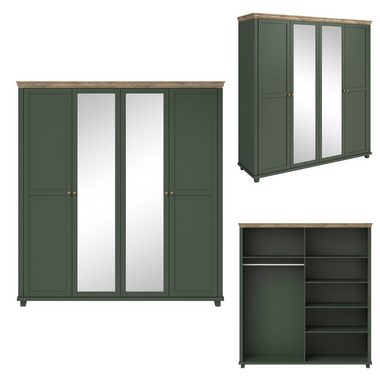 Lomadox Schlafzimmer-Set EPSOM-83, (Spar-Set, 5-St), grün Abisko Esche Nb. mit Lefkas Eiche Nb., Landhausstil