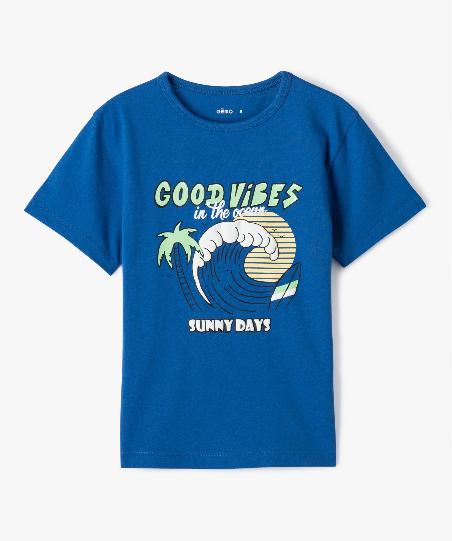 Tee-shirt Garçon à manches courtes avec motif estival bleu | GEMO