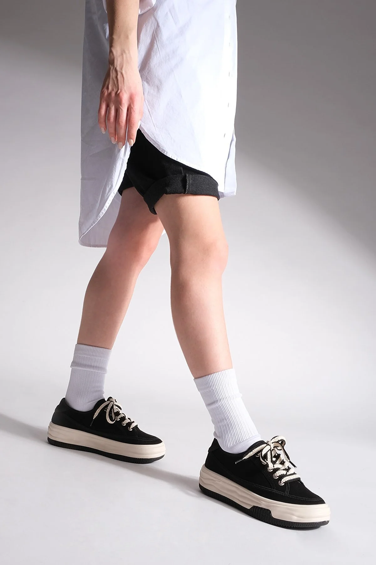 Marjin  Damen Sneaker Hohe Sohle Schnürschuh Stoff Sportschuhe Kotnel schwarz
