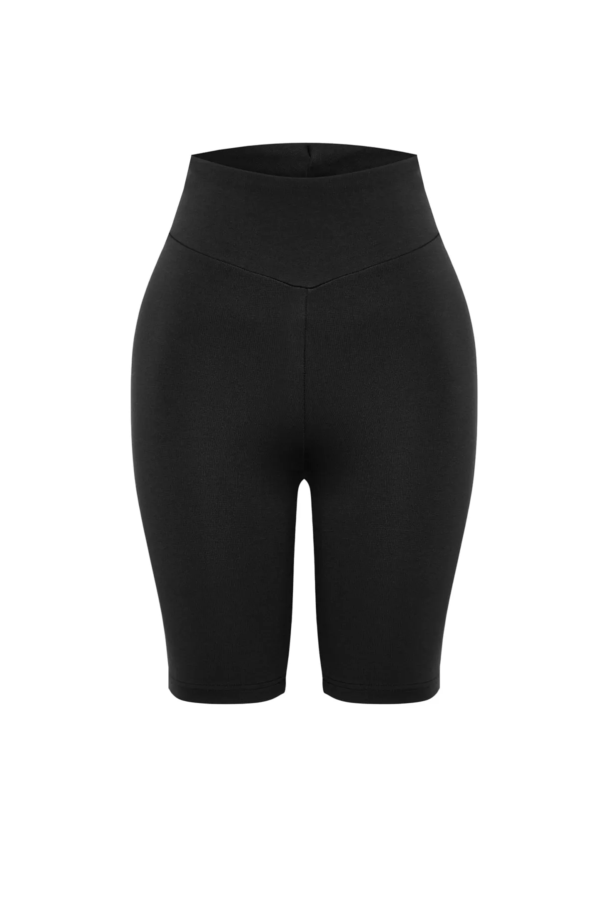 Trendyol Collection  Schwarze, hoch taillierte Biker-Leggings mit Interlock-Strick im Waist Recovery-Stil TWOSS23TA00023