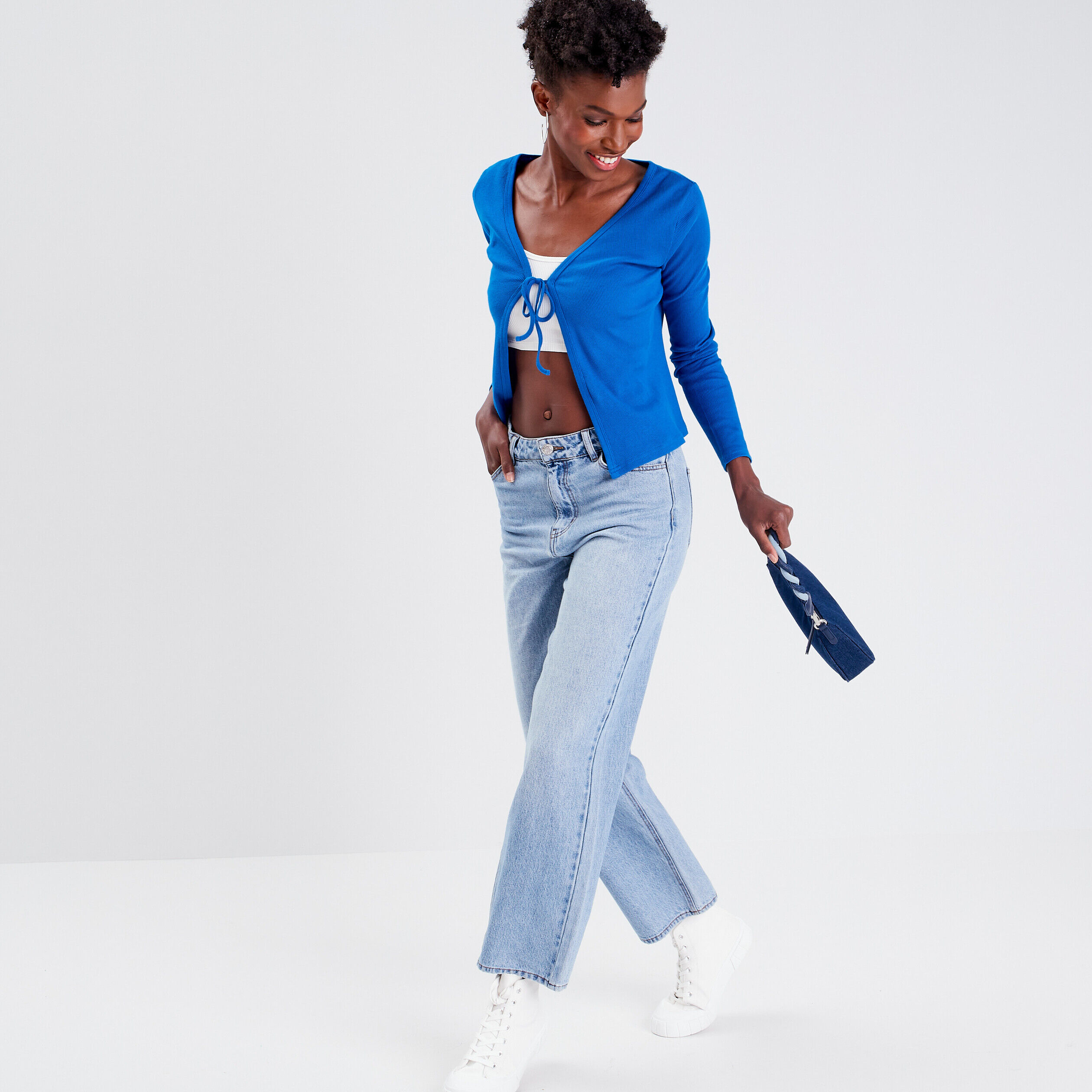 Gilet manches longues bleu femme | Cache Cache