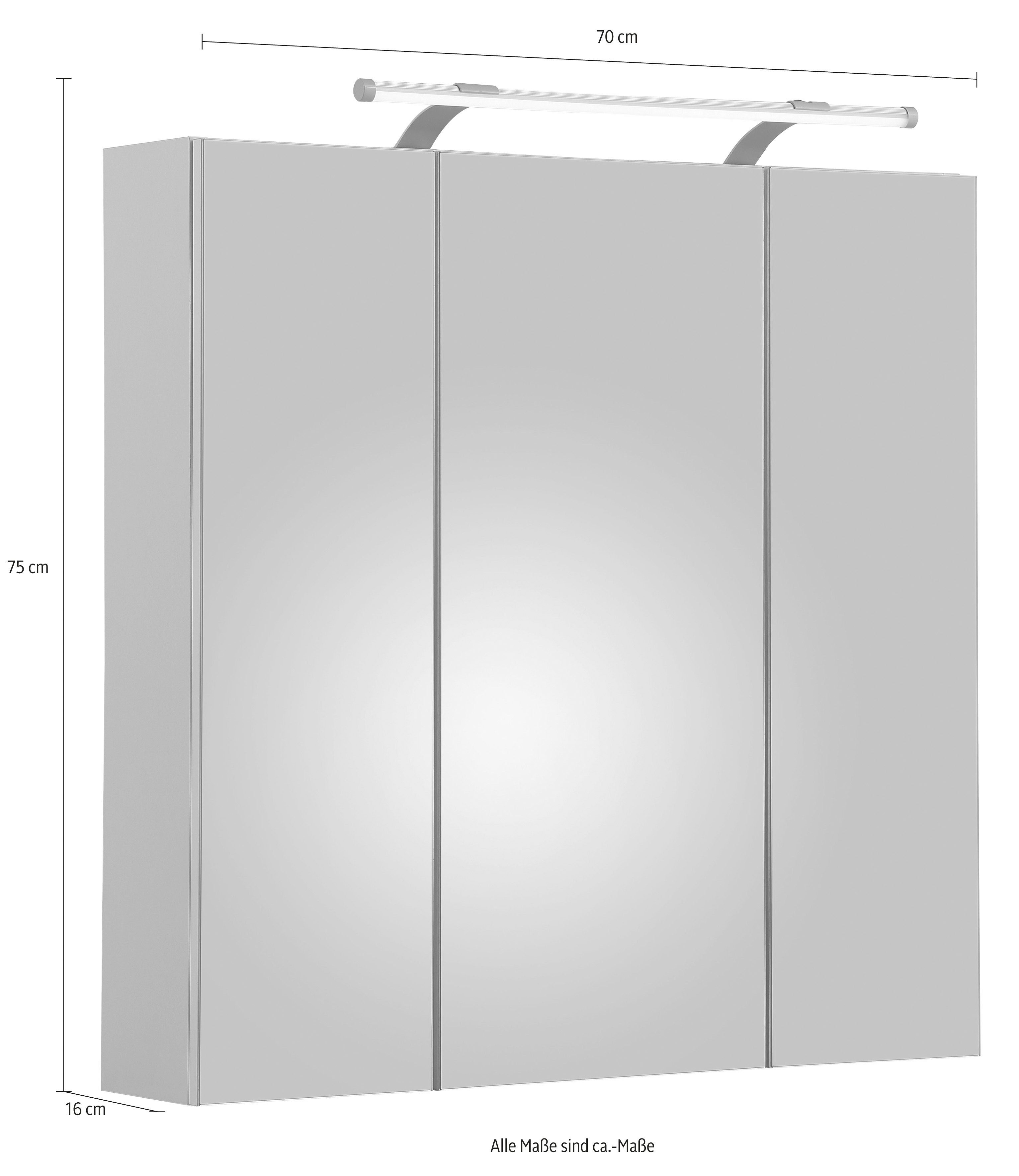 Schildmeyer Spiegelschrank Dorina Breite 70 cm, 3-türig, LED-Beleuchtung, Schalter-/Steckdosenbox