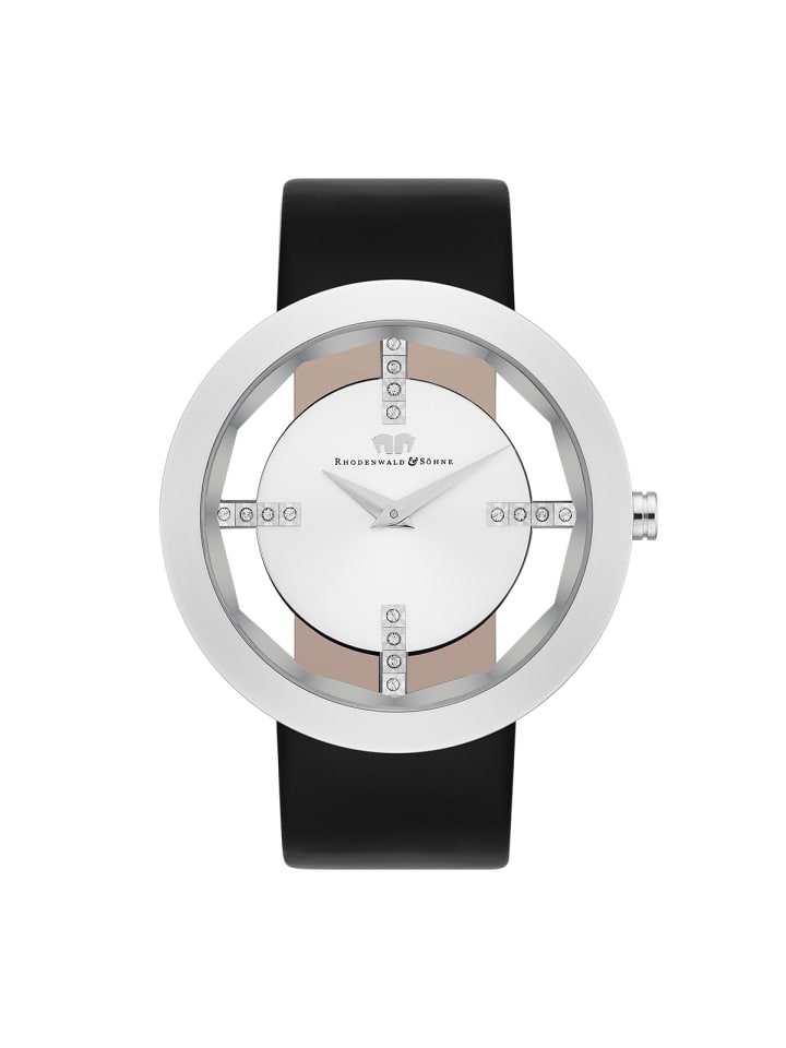 Rhodenwald & Söhne Damen Quarzuhr silber Echtleder schwarz in schwarz günstig kaufen 18 cm