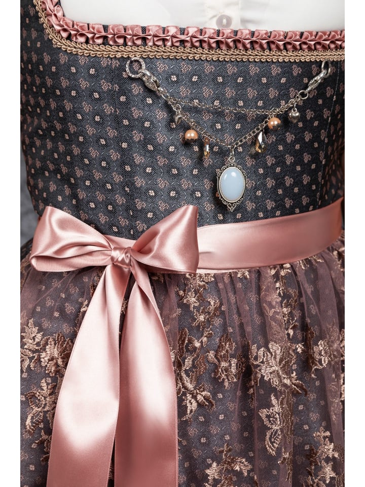 Edelnice Midi Dirndl 2-teilig Béatrice in dunkelgrau, rosa günstig kaufen