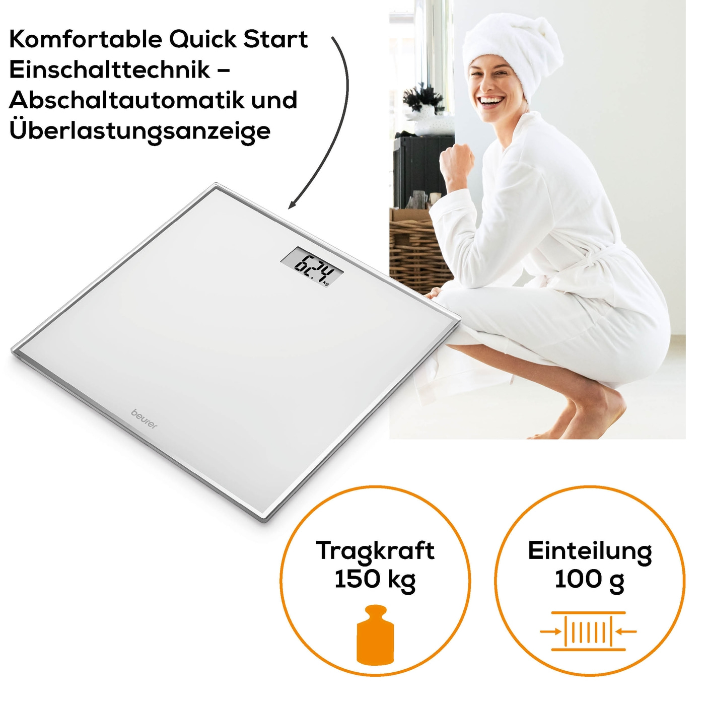 Beurer GS 120 Kompakt Glaswaage-Personenwaage im platzsparenden Kompaktformat und elegantem Spiegeleffekt
