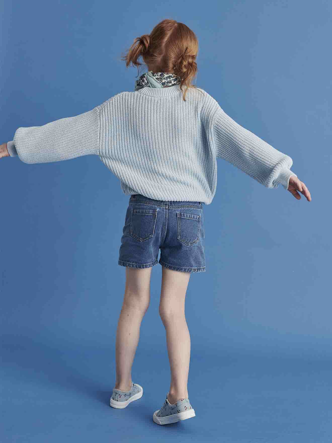 Vertbaudet Mädchen Jeansshorts mit Blumenstickerei - blue stone