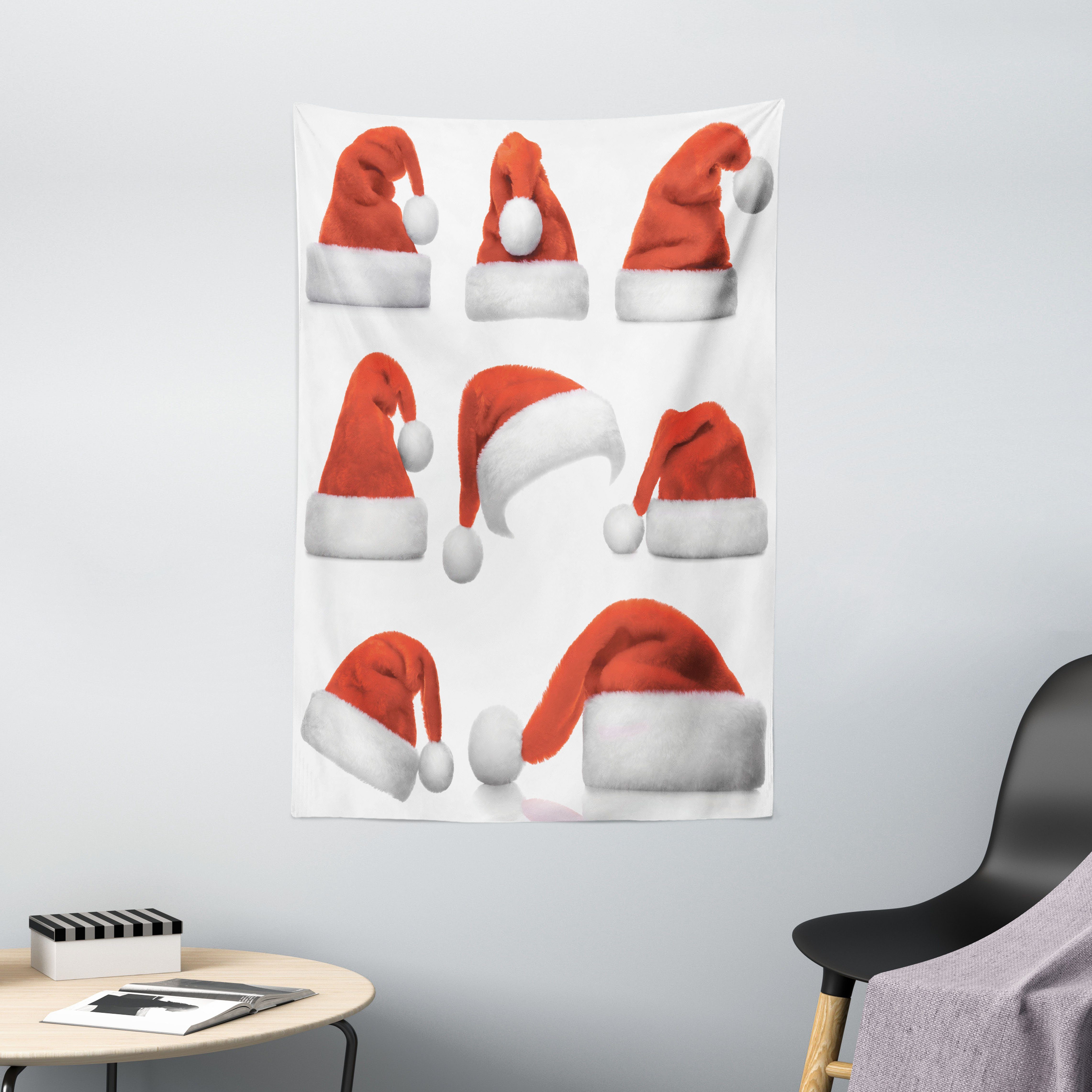 Wandteppich Wohnzimmer Schlafzimmer Wandtuch Seidiges Satin Wandteppich, Abakuhaus, rechteckig, Weihnachten Sankt-Hüte Muster