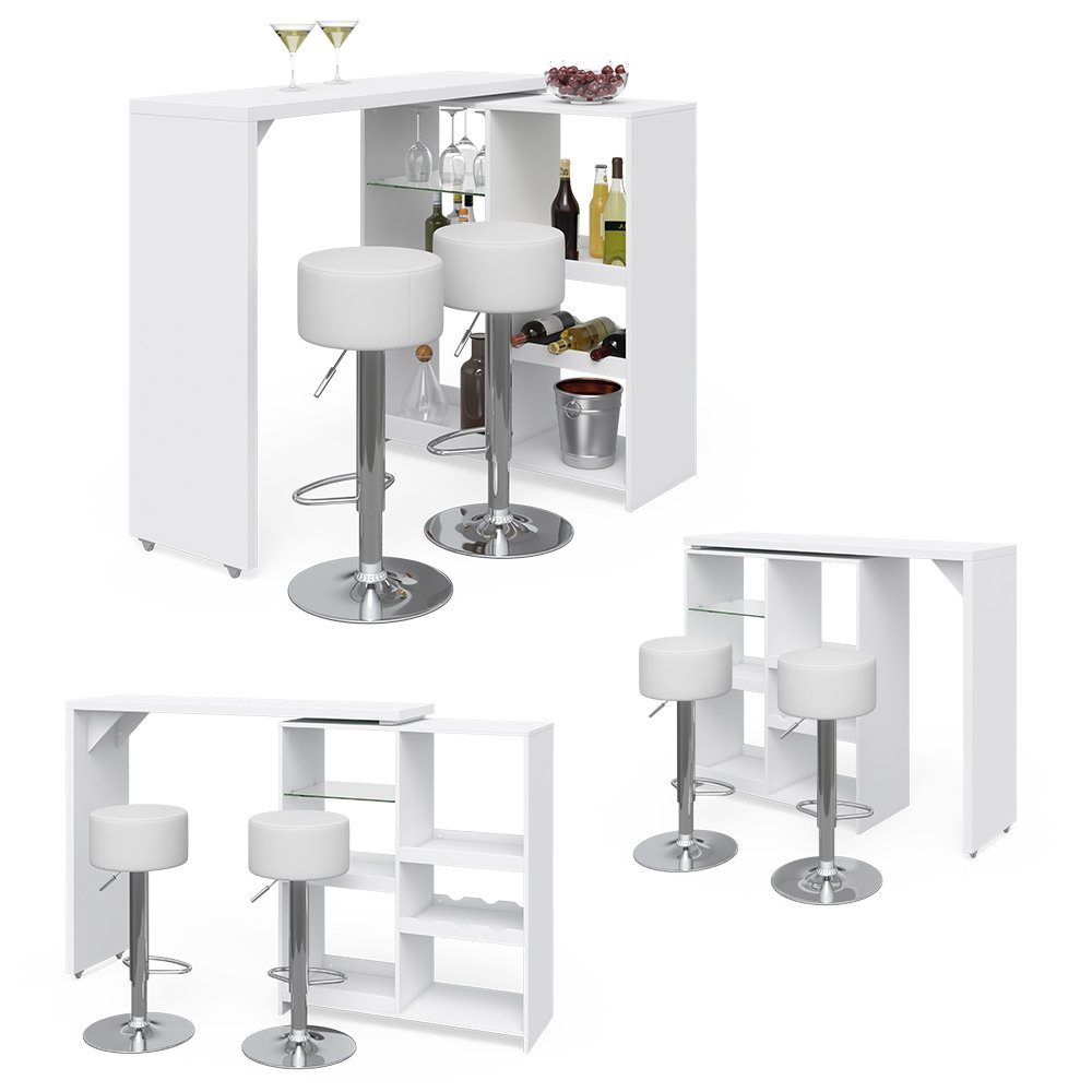 Vicco Bartisch Bartresen Stehtisch Bistrotisch VEGA Weiß drehbar inkl. Hocker