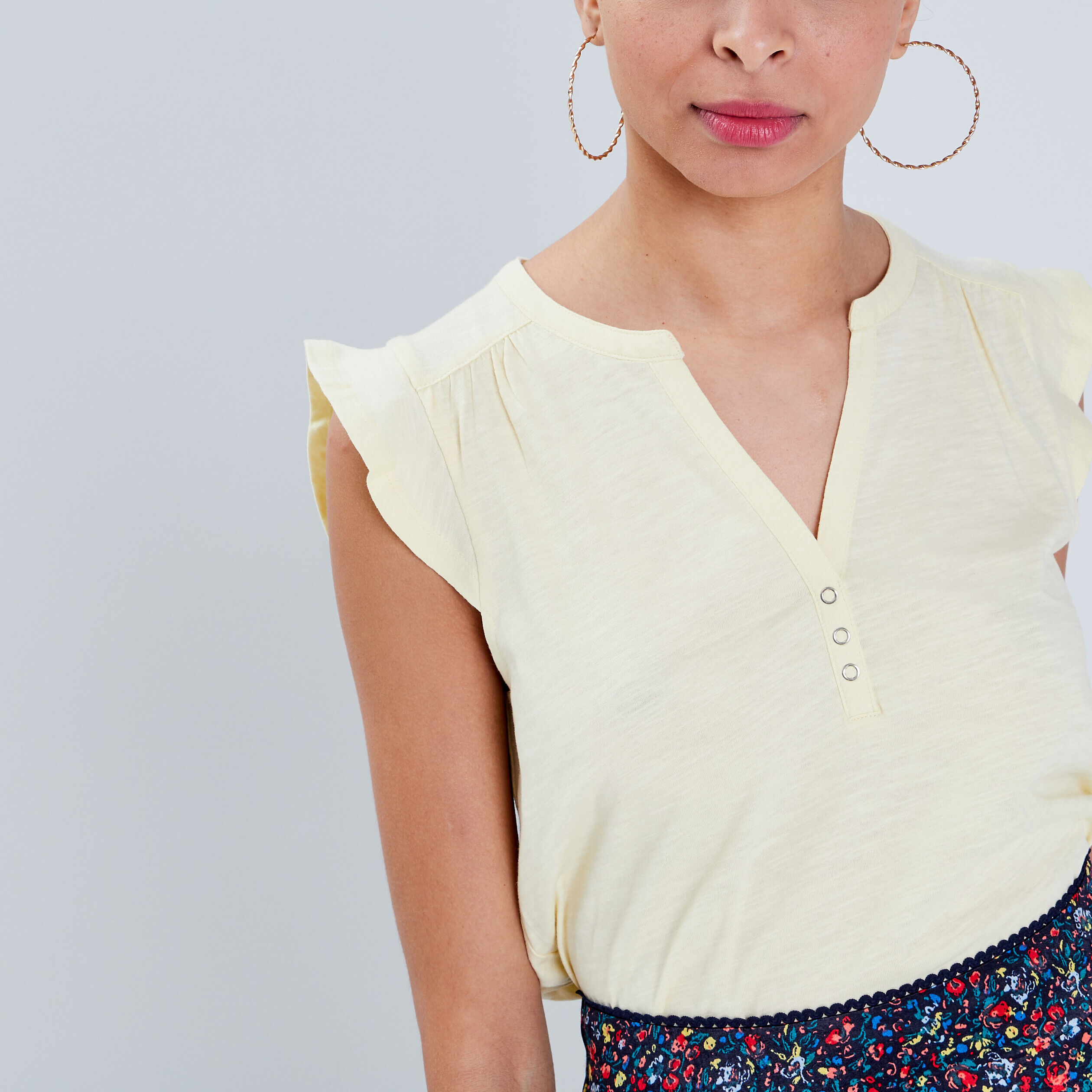 T-shirt manches courtes jaune clair femme | Cache Cache