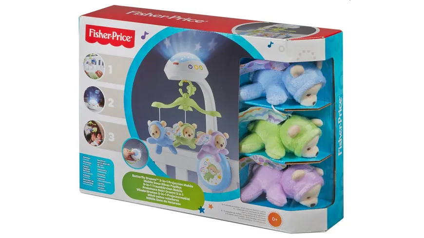Fisher-Price 3-in-1 Traumbärchen Baby Mobile, Spieluhr, Nachtlicht mit Musik