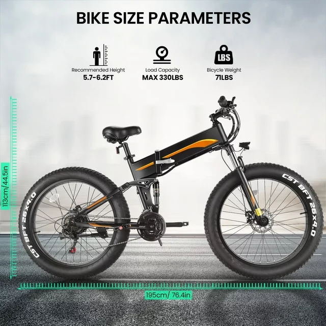 Funcid Electric Bike, 26x4 Fat Tire Electric Bike for Adults 500W Ebike Foldable Adult Electric Mountain Bicycles with 48V 10Ah Battery