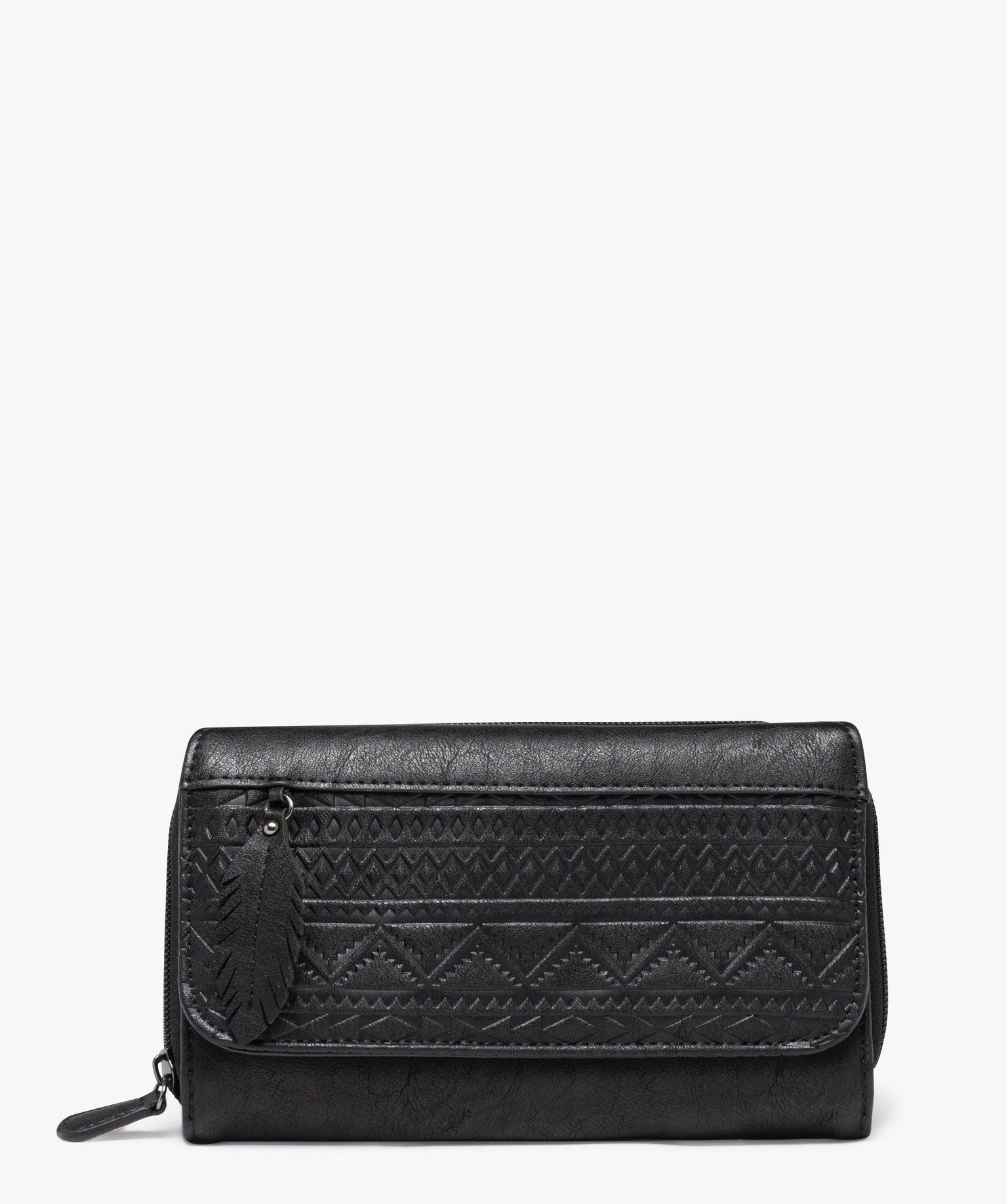 Portefeuille rigide 3 volets motif ikat noir | GEMO