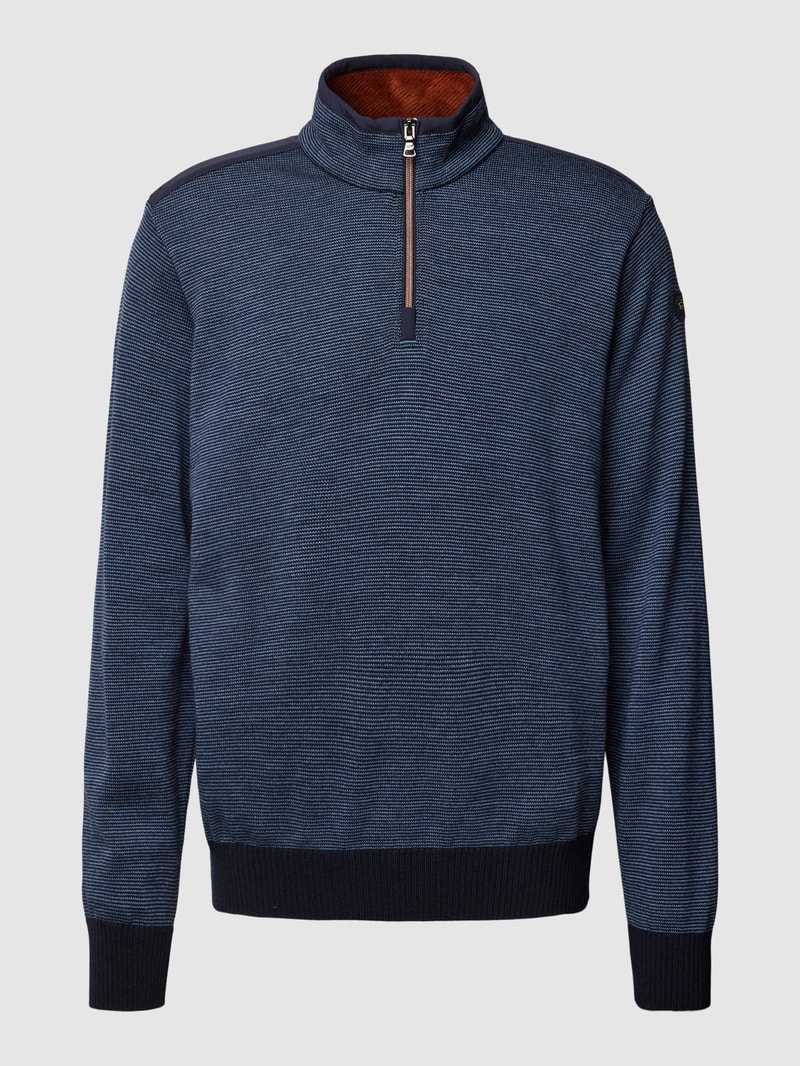 Strickpullover mit Troyer-Kragen in jeans meliert
