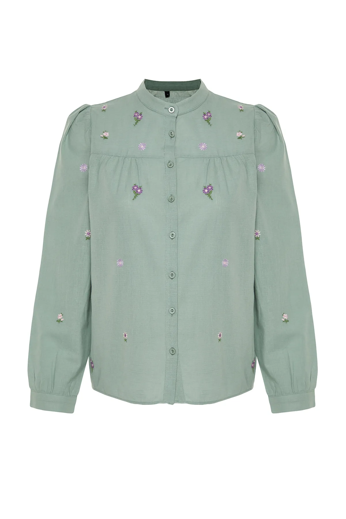Trendyol Collection  Grüne Blumenstickerei - Regular Shirt mit Stickereidetails TWOSS23GO00152