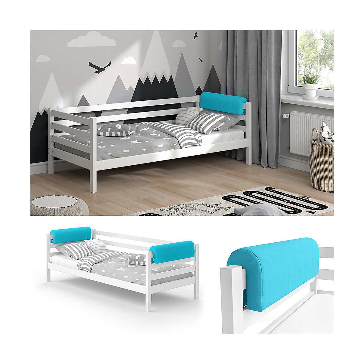 Bettkantenschutz Bettumrandung Kinderbett Kantenschutz türkis Babybett