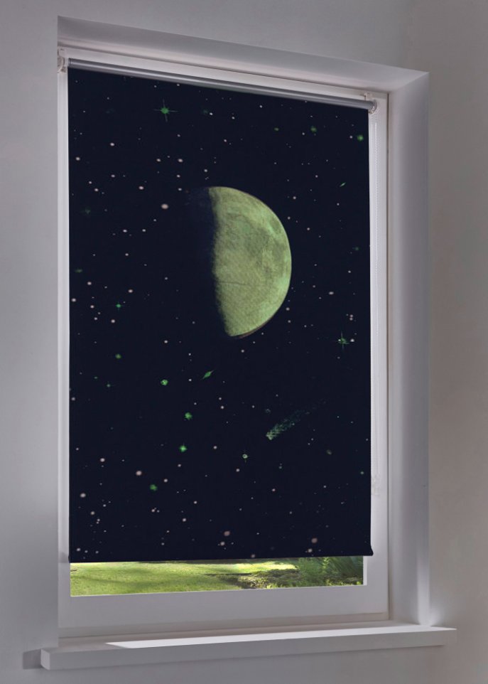 Verdunkelungsrollo mit Mond und Leuchteffekt