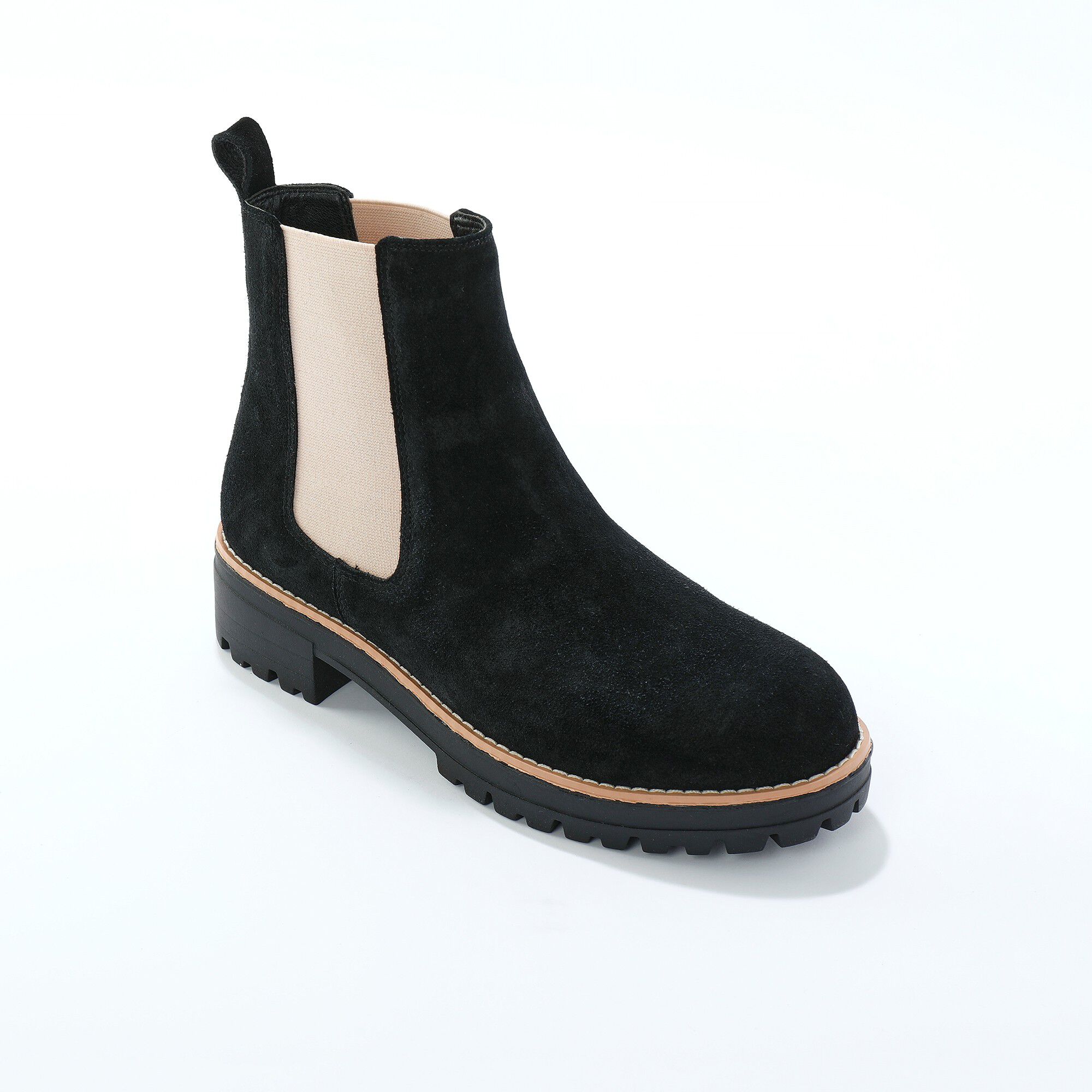 Boots chelsea croûte de cuir, semelle crantée épaisse