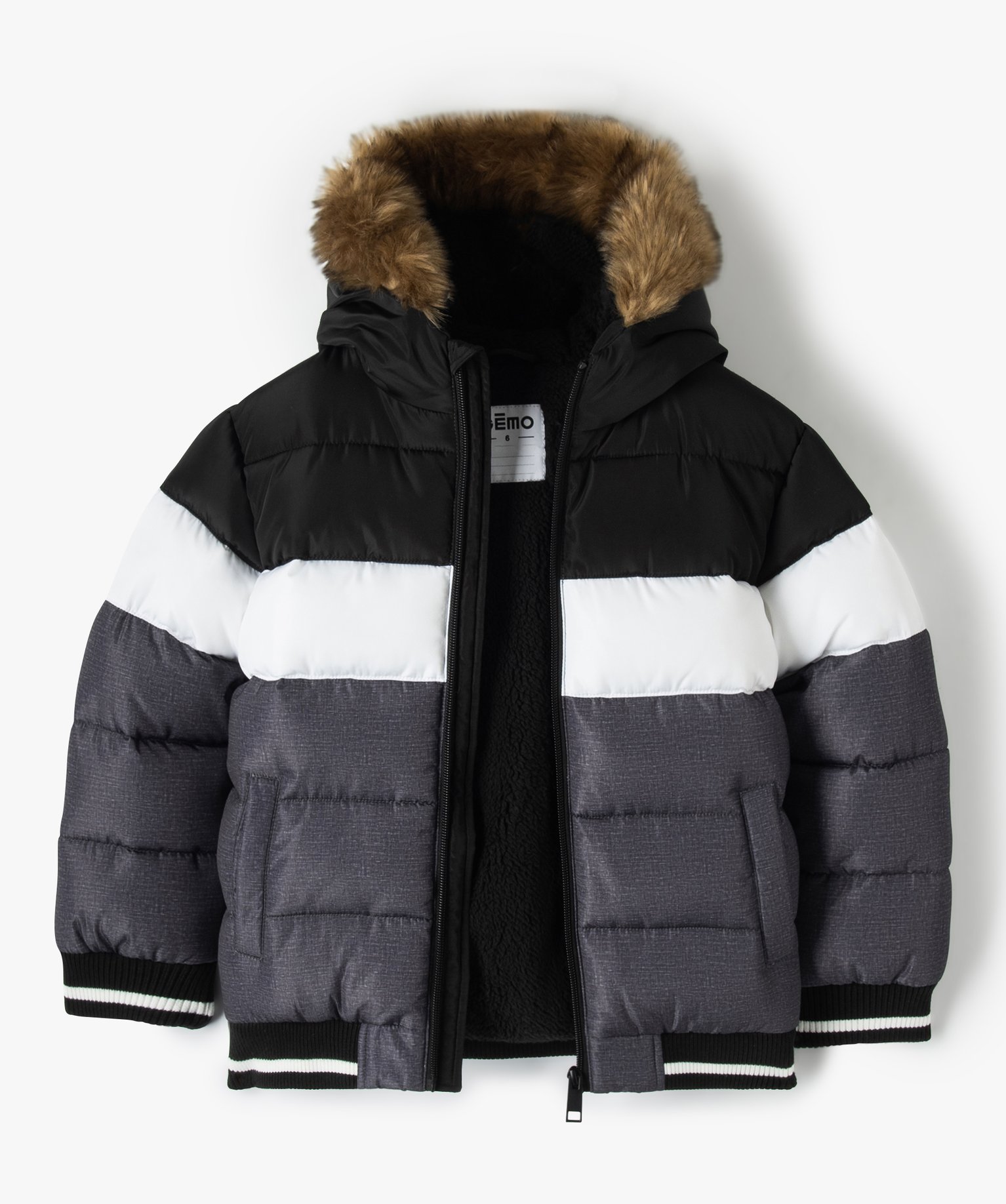 Blouson à capuche matelassé et doublé polaire Garçon gris | GEMO