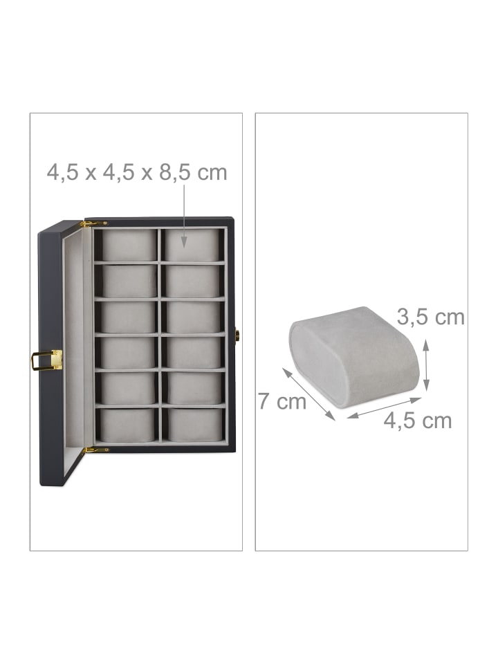 relaxdays Uhrenbox in Schwarz/ Grau - (B)31,5 x (H)8,5 x (T)21 cm günstig kaufen onesize