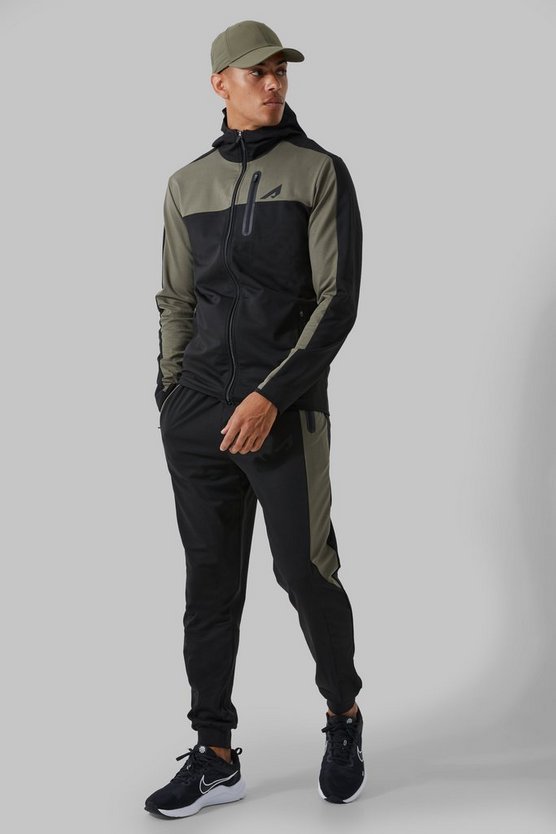 Active Colorblock Trainingsanzug mit Kapuze und Trichterkragen