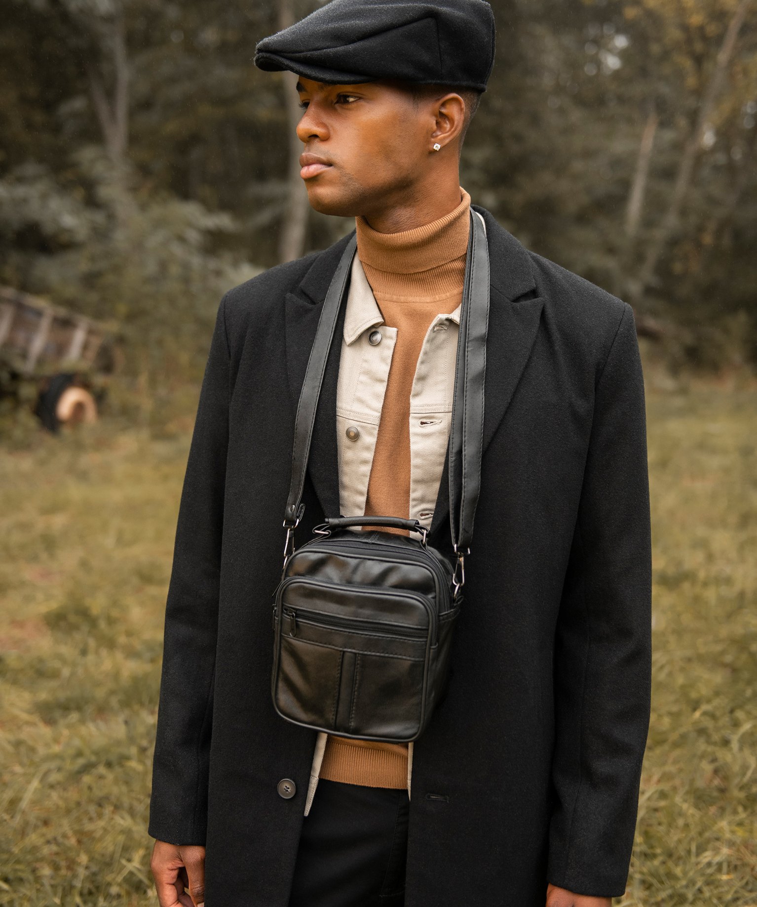 Sacoche en cuir avec bandoulière amovible homme noir | GEMO