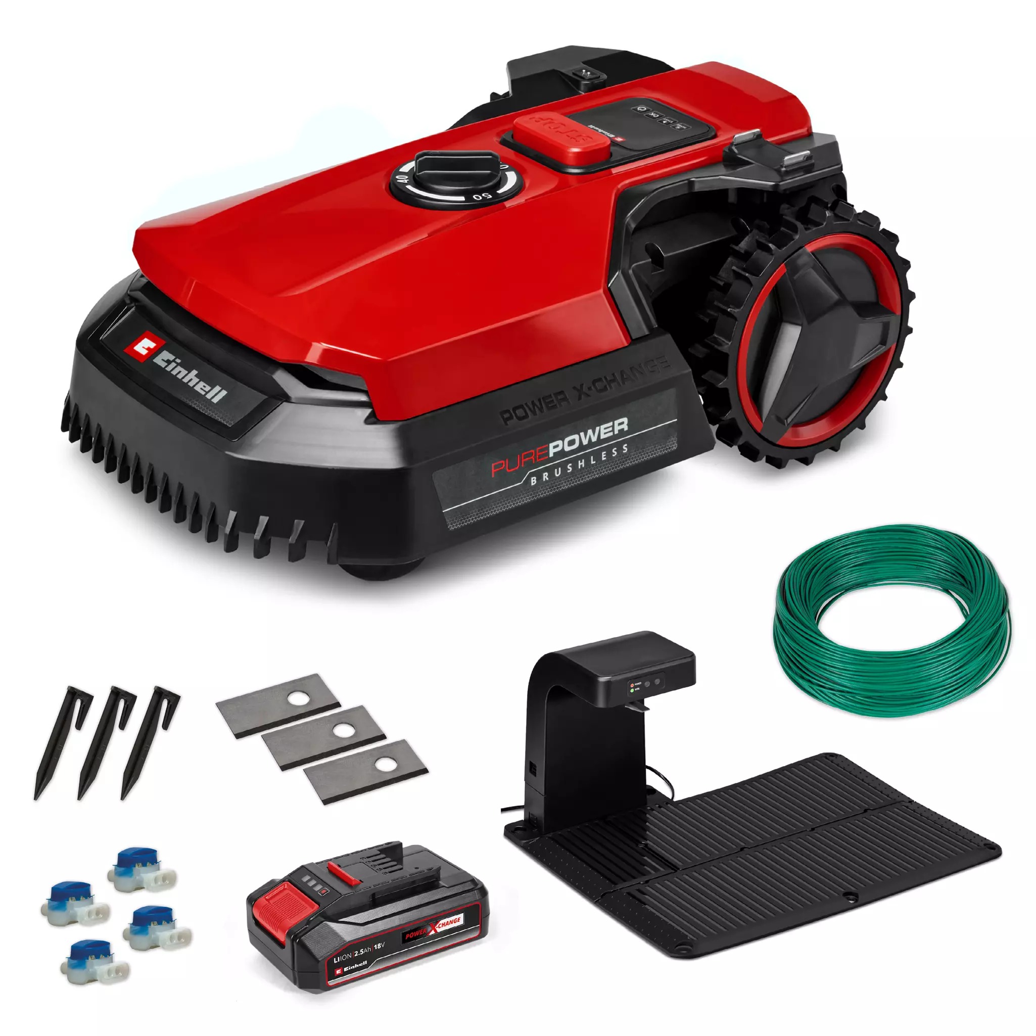 Einhell 3413935 FREELEXO 500 Li robotfűnyíró készlet 2,5 Ah-s akkumulátorral, dobozban