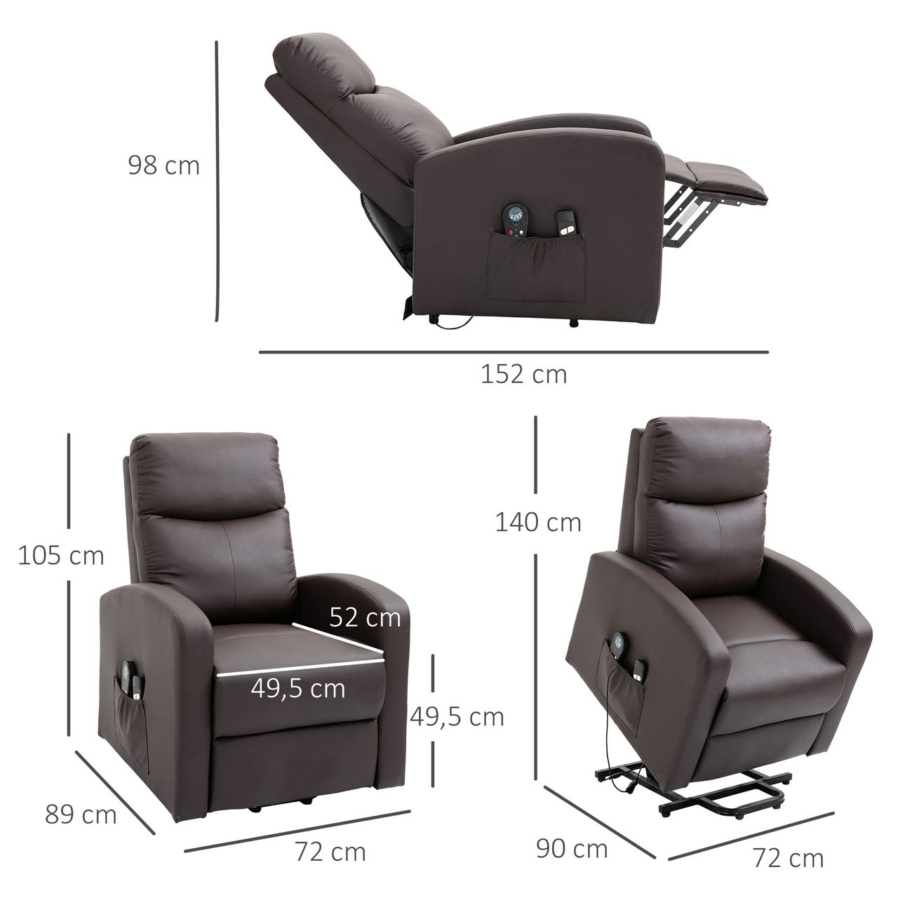 HOMCOM Sessel mit Aufstehhilfe, Massagesessel mit Liegefunktion, Fernbedienung