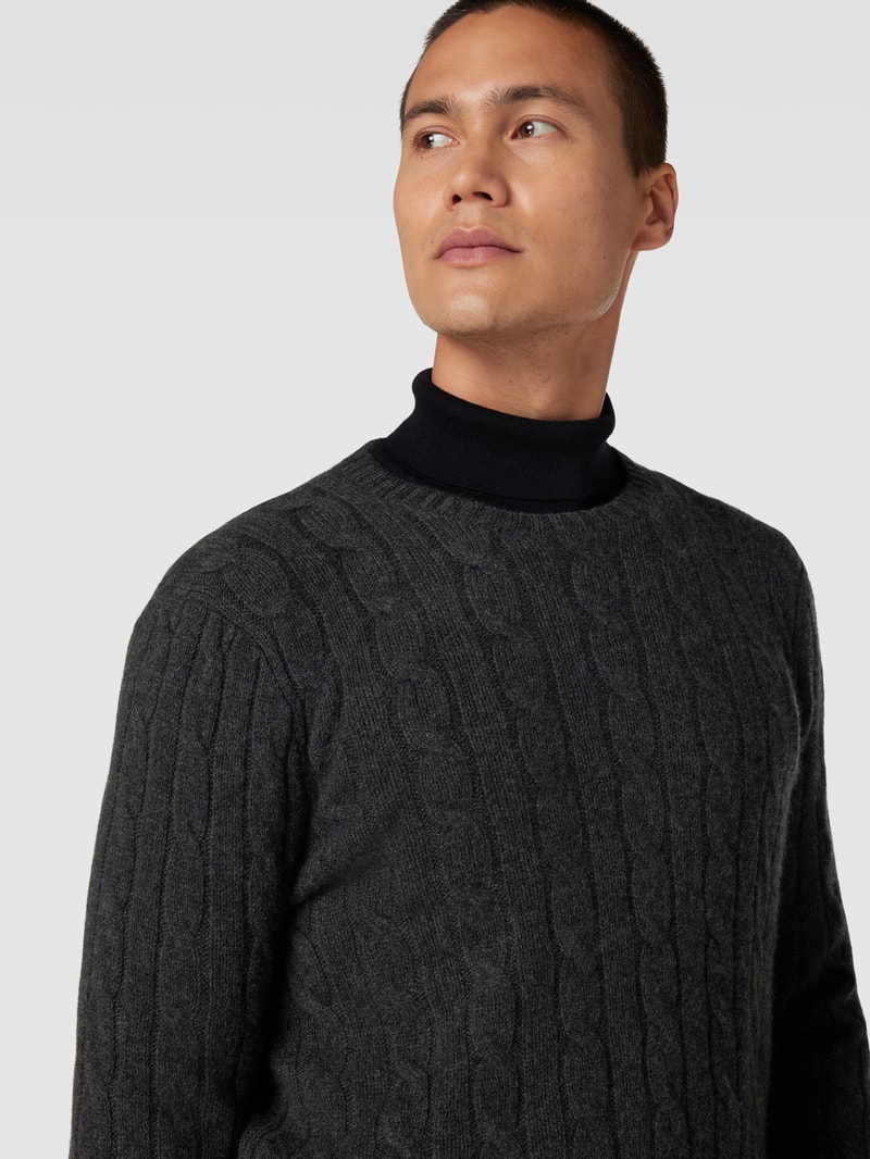 Kaschmirpullover mit Zopfmuster in dunkelgrau meliert