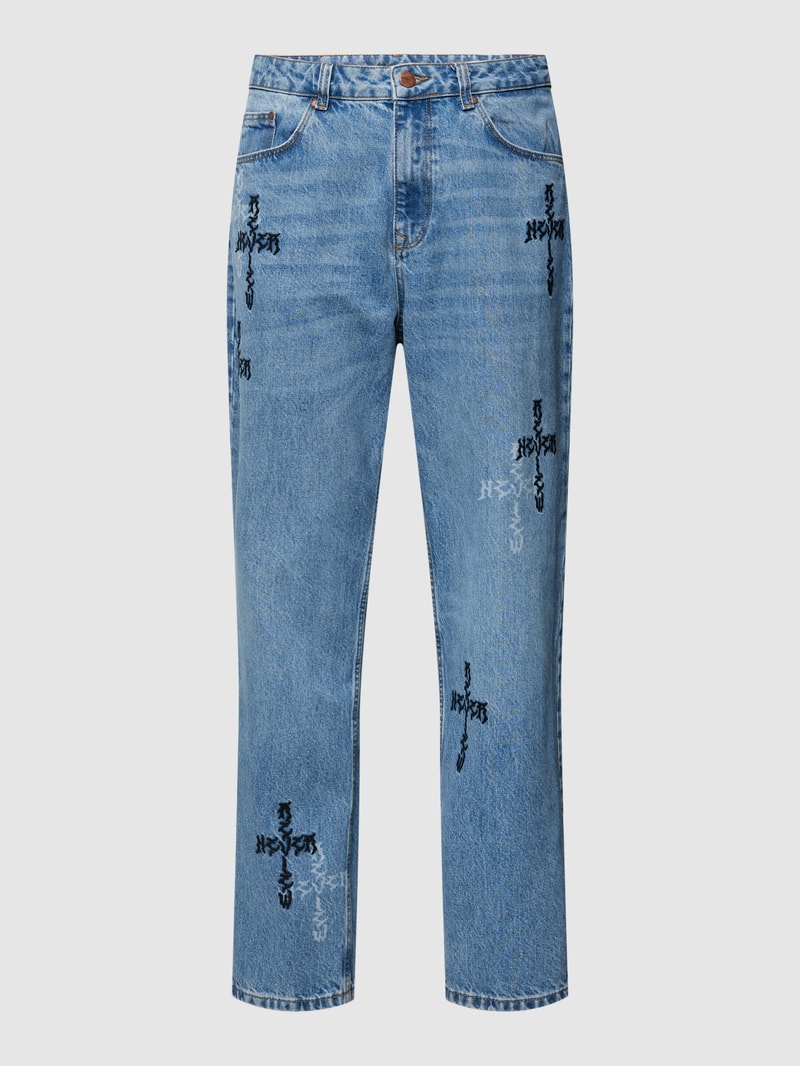 Jeans mit Label-Stitchings in blau