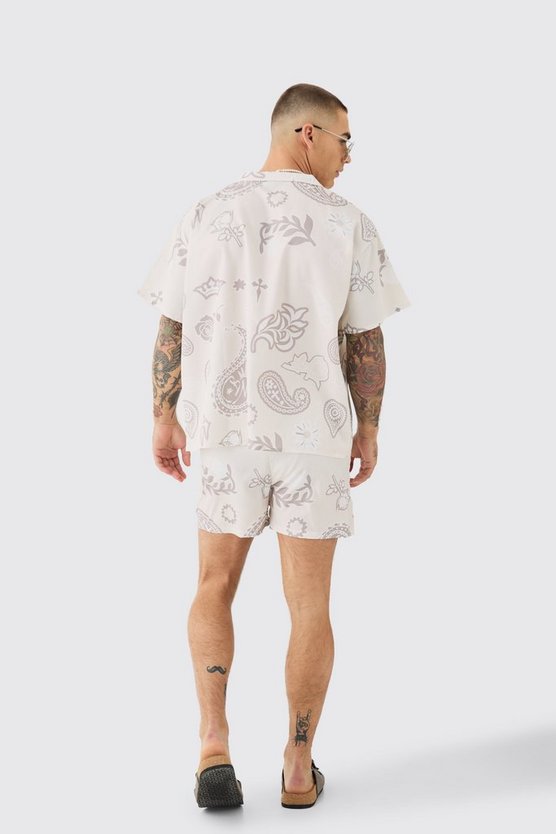 Kastiges Ripstop-Hemd mit Paisley-Print & Badehose