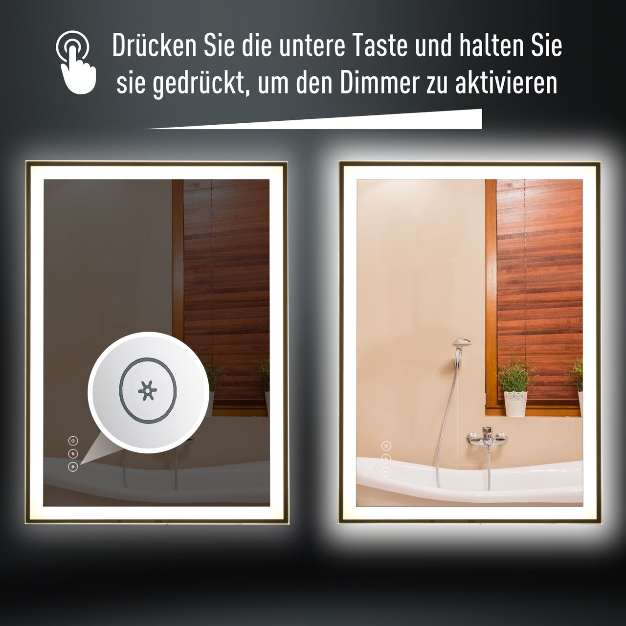 kleankin Badezimmerspiegel LED-Spiegel Nebelfreier Wandspiegel Touch-Schalter 3 Farben Alu 70 x 50 x 3 cm