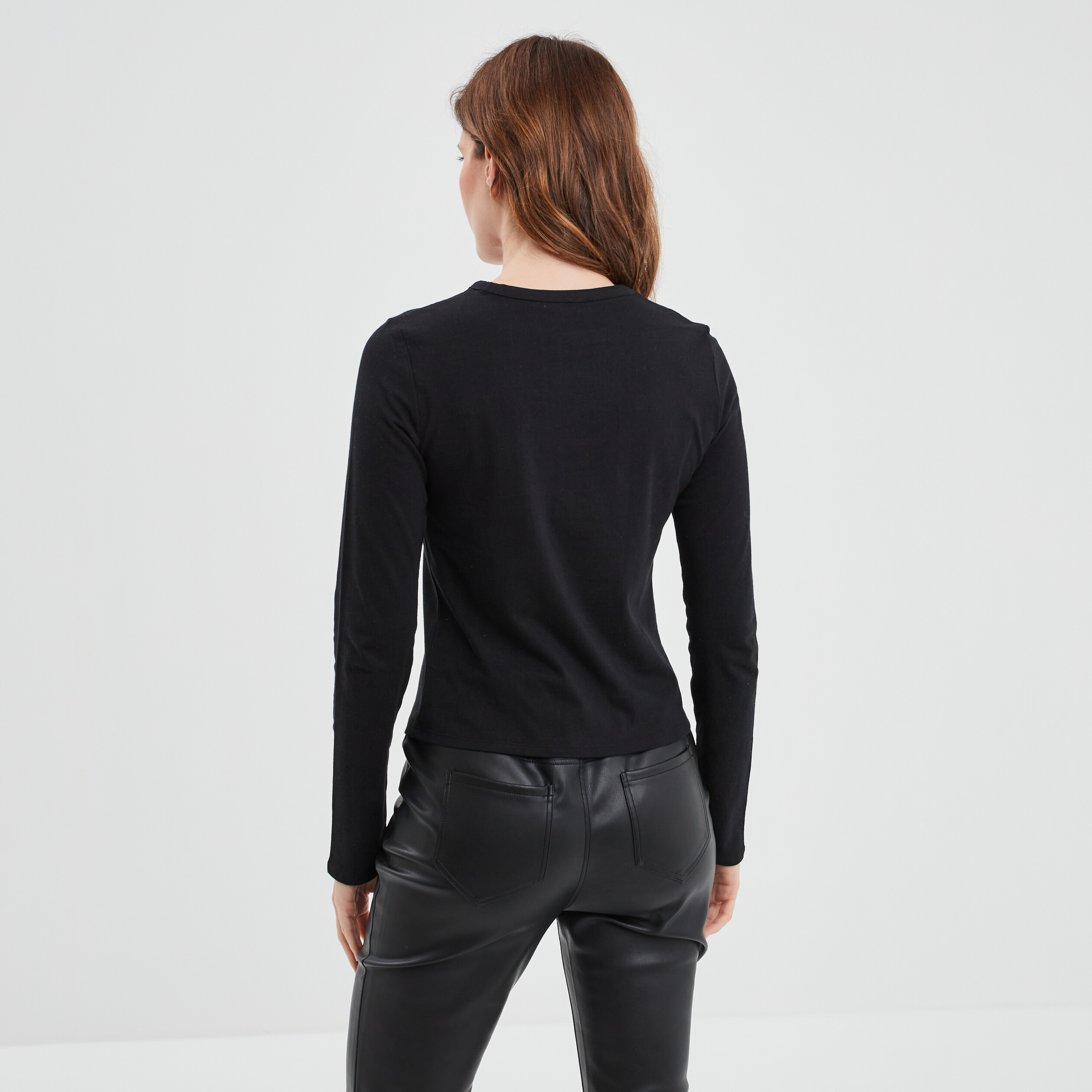 T-shirt ajusté manches longues coton noir femme | La Halle